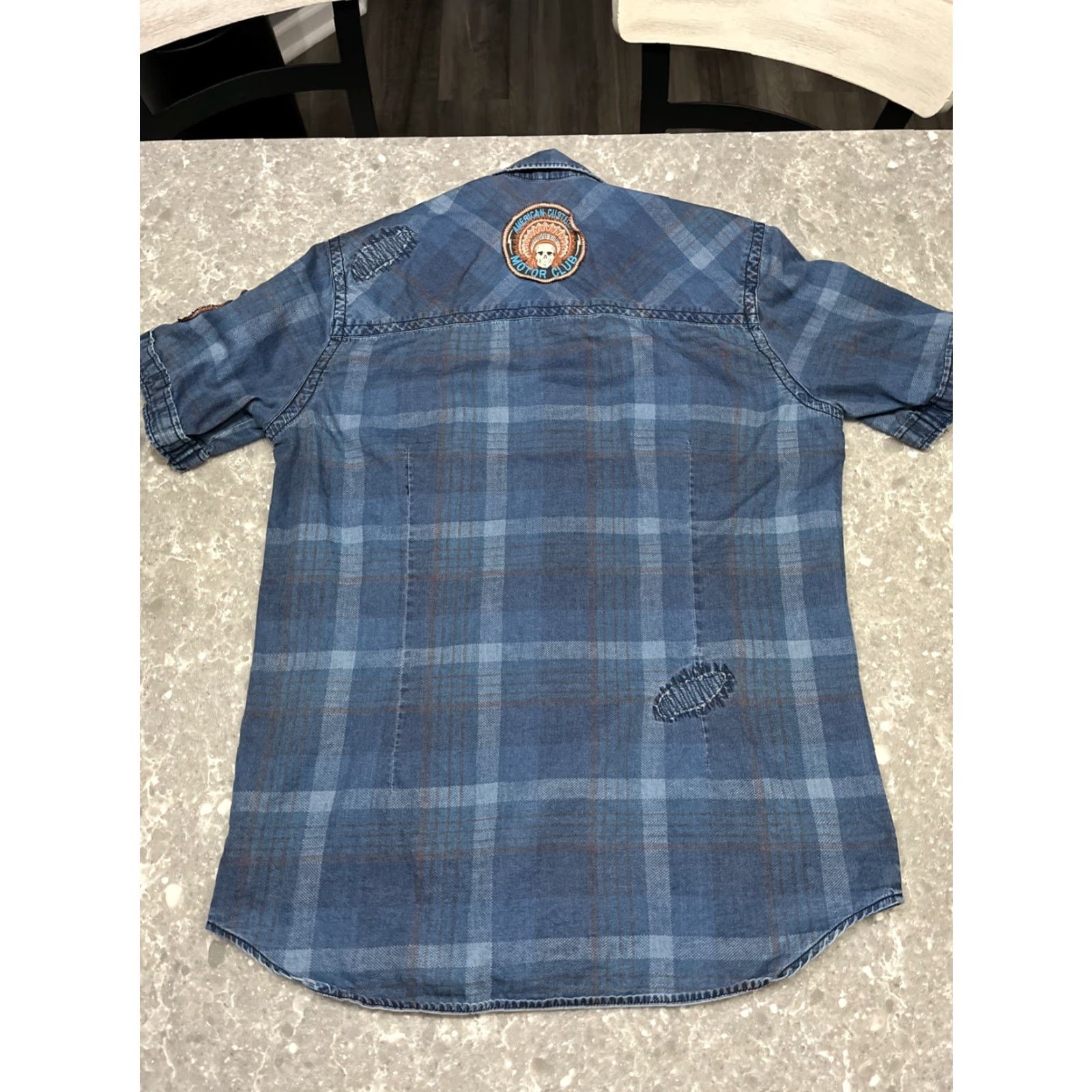 Affliction Affliction Shirt Mens S Blue Embroidered Short Sleeve Button Up Black Premium Size US S / EU 44-46 / 1 - 8 Thumbnail