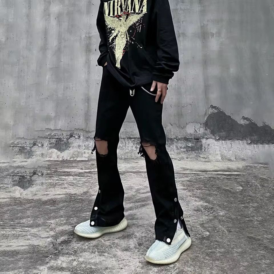 Japanese Brand × Vintage Ripped Jeans Men Streetwear Black Hole Denim Pants Size US 27 - 3 Thumbnail