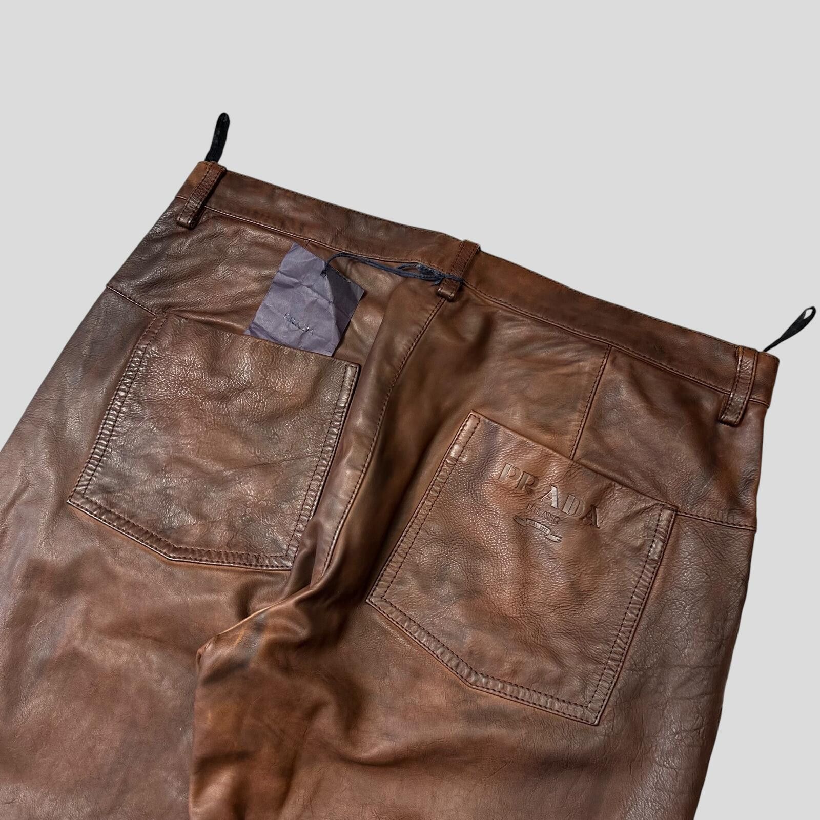 Prada Prada Milano 00’s Embossed Logo Leather Biker Trousers IT48 Size US 32 / EU 48 - 2 Thumbnail