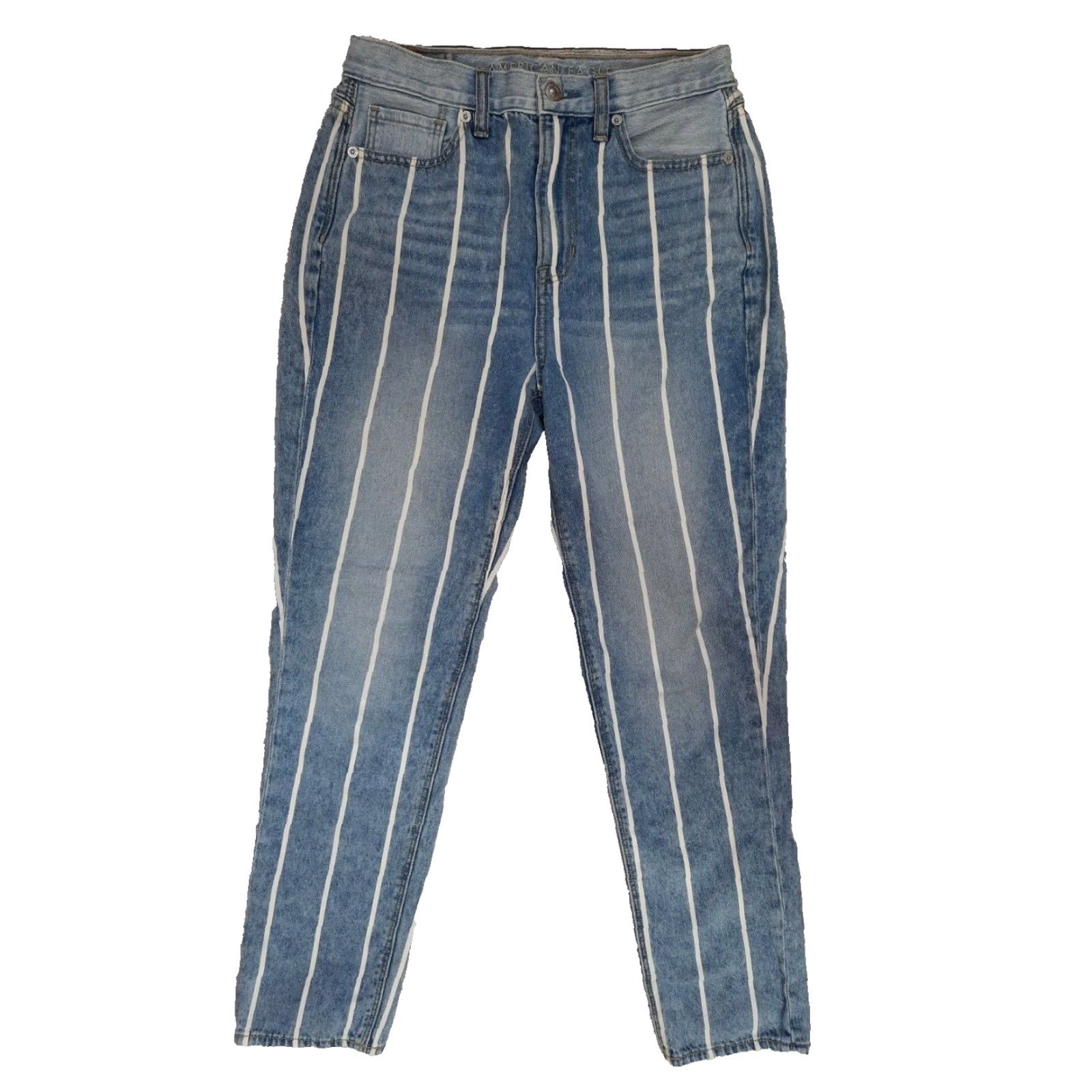 American Eagle Outfitters American Eagle Women's Mom Jeans 2 Blue Stretch High Rise Tapered Pin Stripe Size 26" / US 2 / IT 38 - 2 Thumbnail