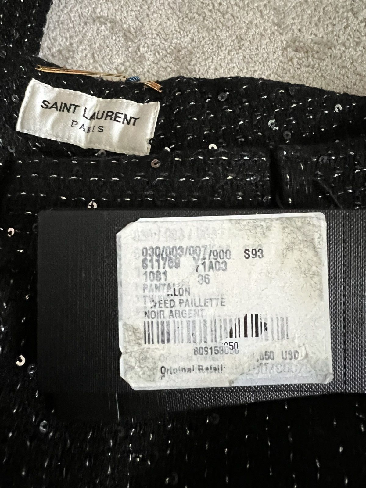 Saint Laurent Paris SS/20 Black Sequin Tweed Trousers Size US 30 / EU 46 - 5 Thumbnail