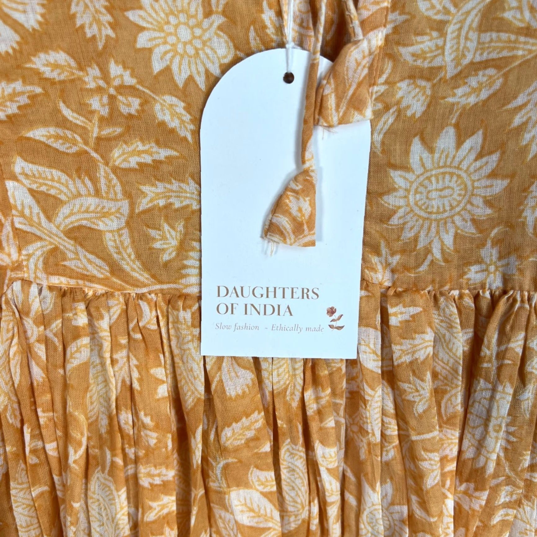 Vintage Daughters Of India Womens Small Yellow Orange Floral Cotton Dress Boho Maxi Vintage Shirt Size S / US 4 / IT 40 - 5 Thumbnail