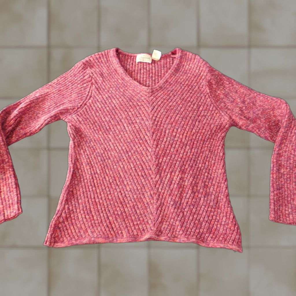 Vintage St.John's Bay Womens Pullover Sweater V-Neck XL Pink Knit Cotton Solid Stretch Size XL / US 12-14 / IT 48-50 - 1 Thumbnail