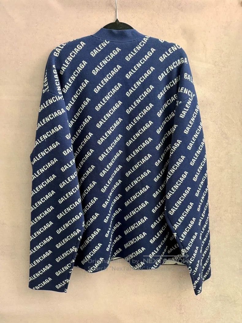 Balenciaga Balenciaga Navy Blue Letter Full Print Knit Cardigan Size US M / EU 48-50 / 2 - 6 Thumbnail