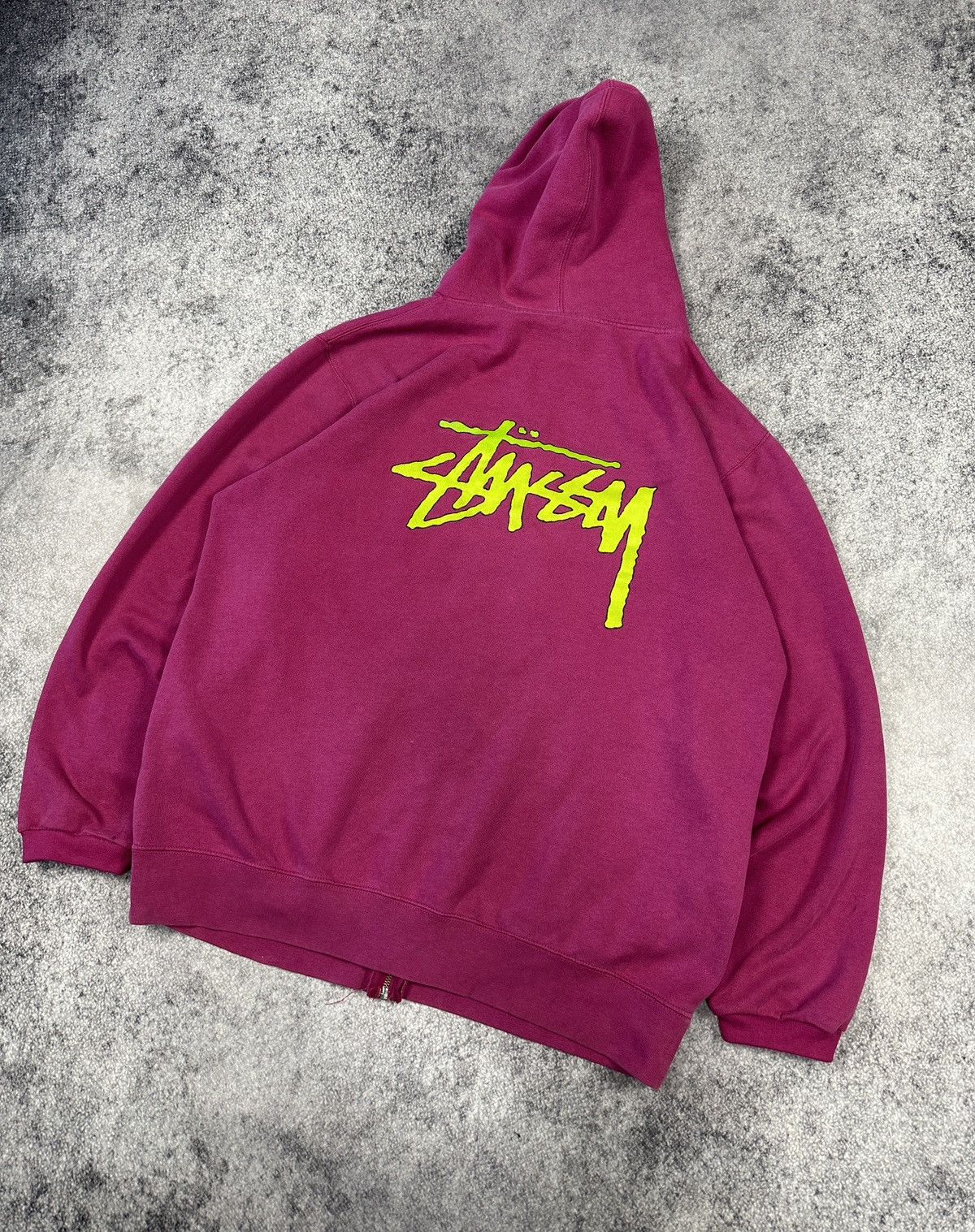 Pre-owned Made In Usa X Stussy Y2k Vintage Stussy Zip Hoodie Back Logo Very Streetwear In Pink