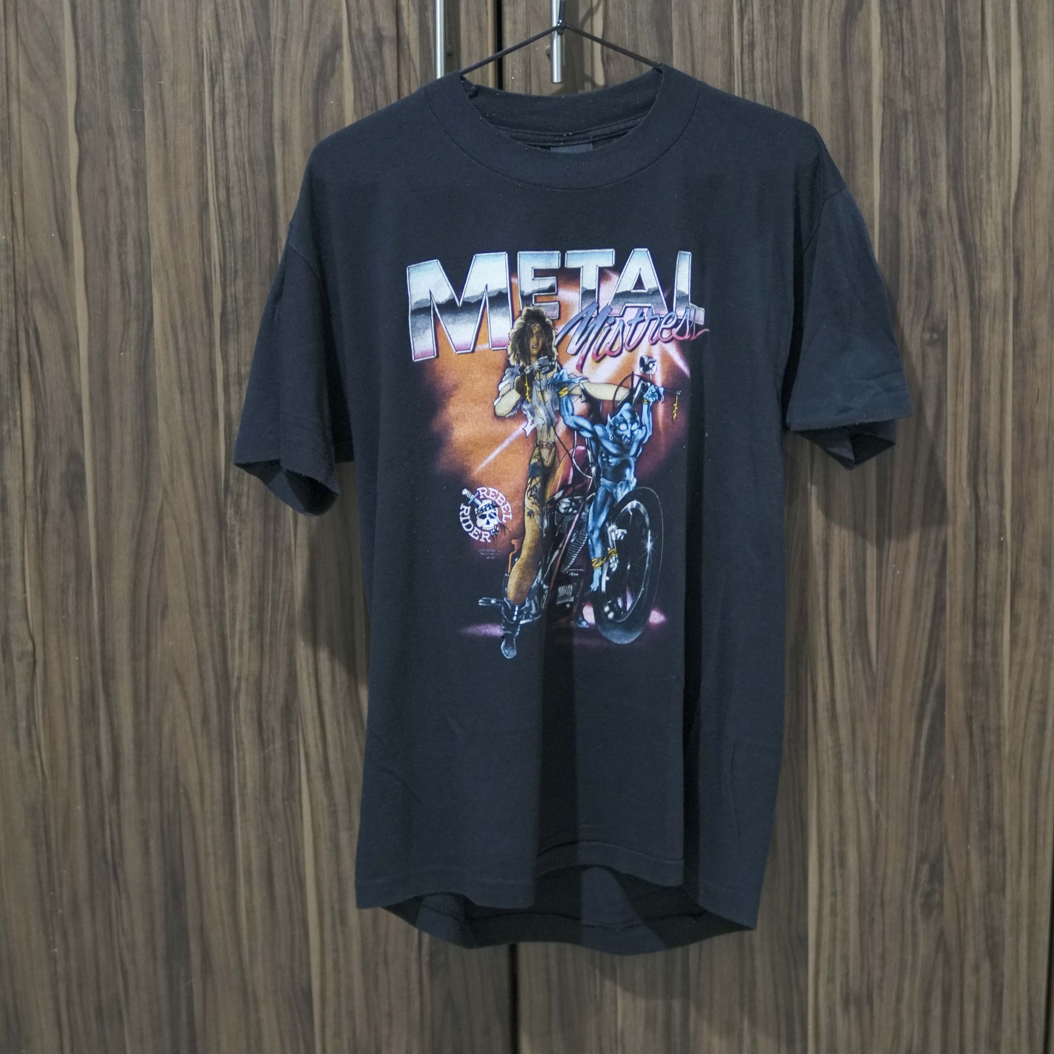 image of Made In USA x Rock T Shirt Vintage Metal Mistress Rebel Rider T Shirt 1990 in Black (Size Medium)