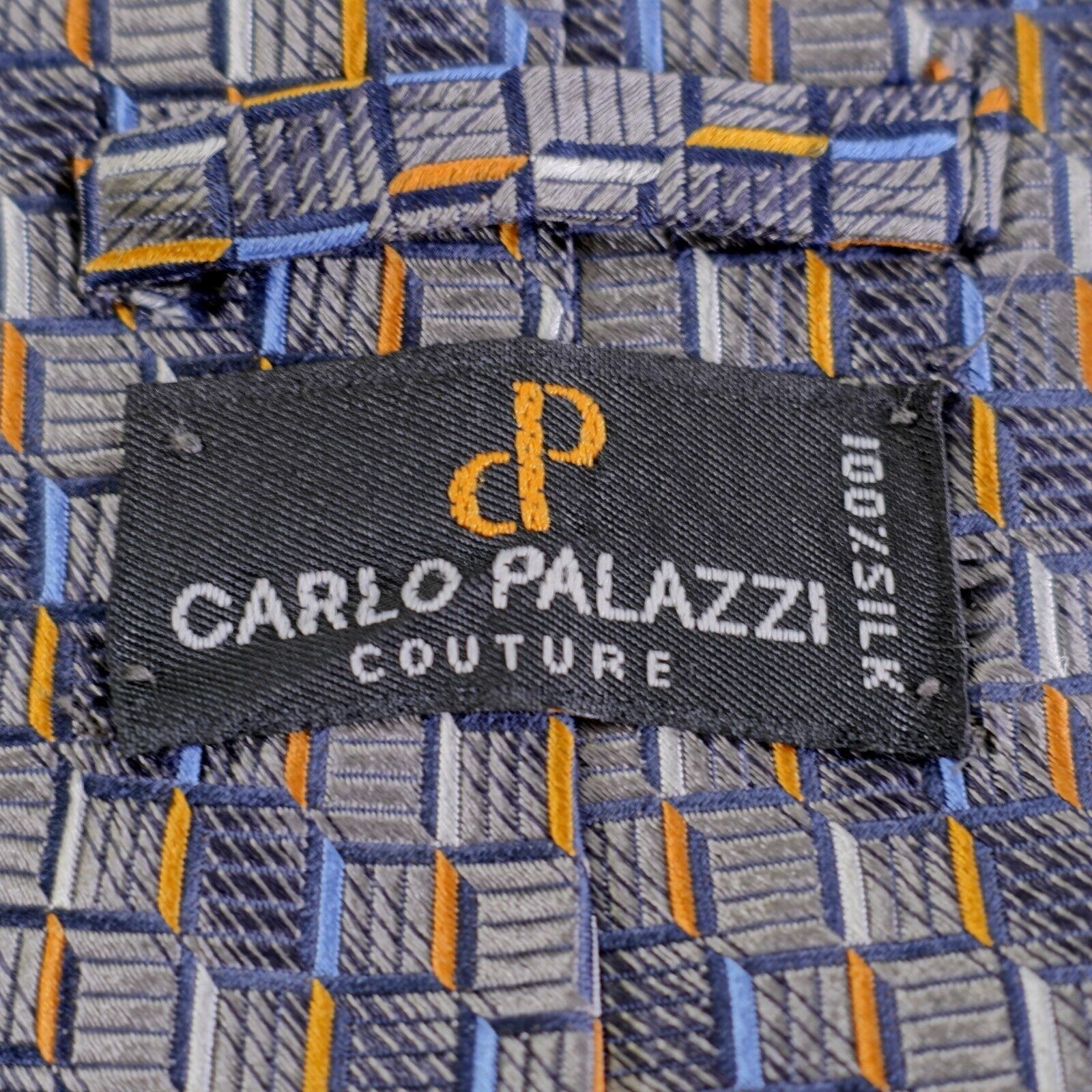 Carlo Palazzi Carlo Palazzi Couture Woven Gray Blue Orange Geometric Wide Size ONE SIZE - 3 Thumbnail
