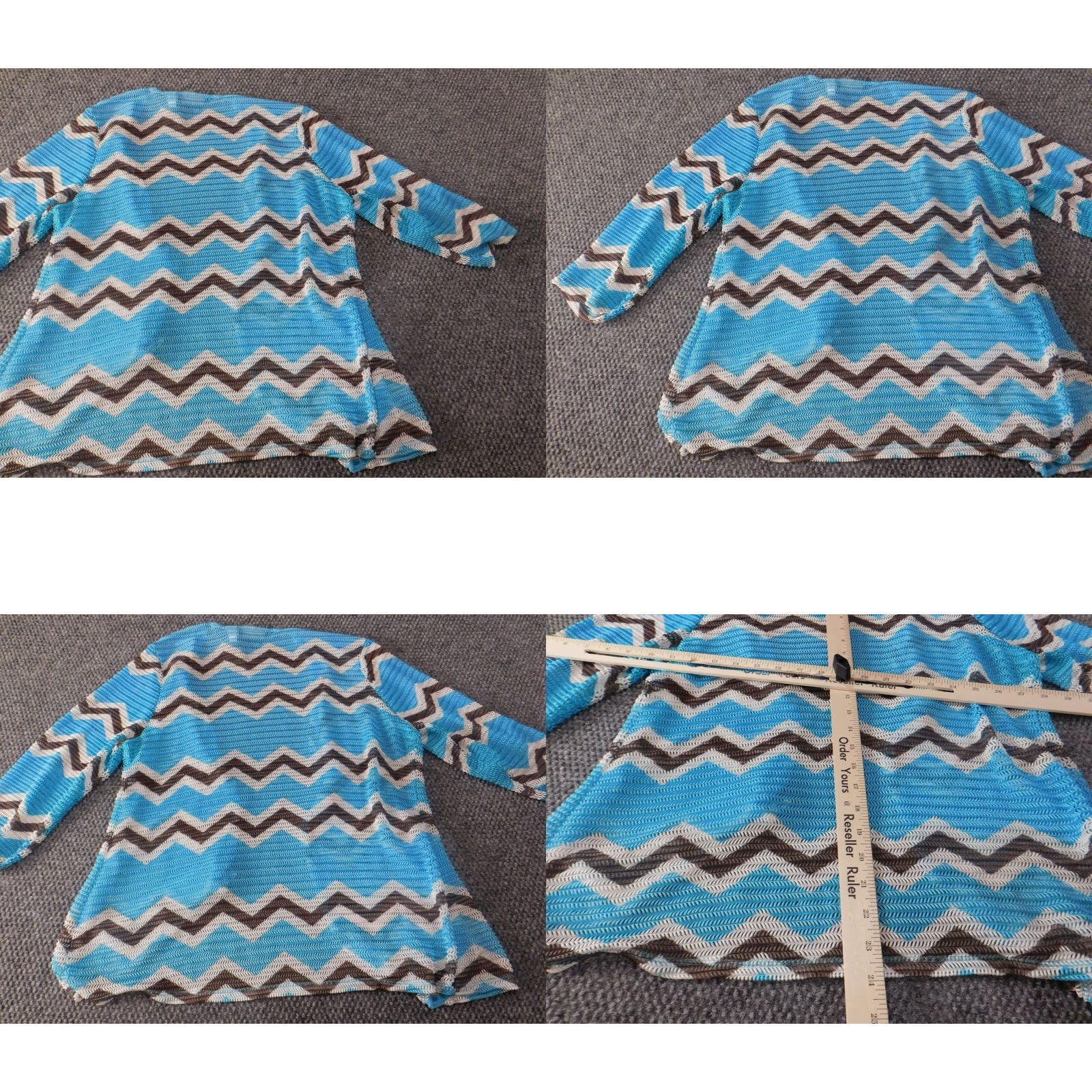 Vintage Chico's Blouse Kimono Top Blue Womens Regular Size 1 Stretch Knit Nylon Spandex Casual Long Sleeve Collared Pullover Oversized Sheer Open Size XS / US 0-2 / IT 36-38 - 8 Thumbnail