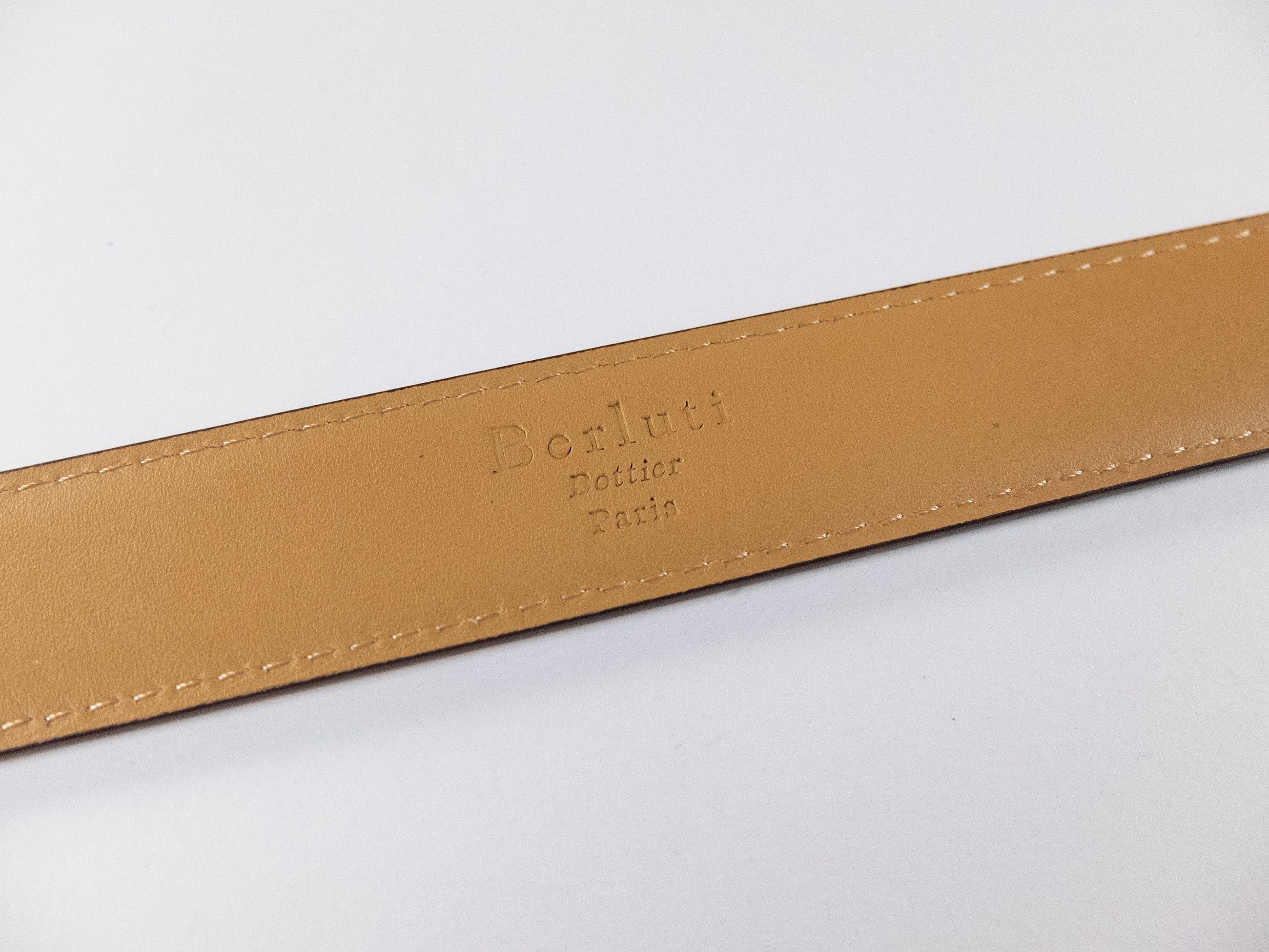 Berluti BERLUTI brown contrast stitch classic leather belt 95 Size 38 - 4 Thumbnail