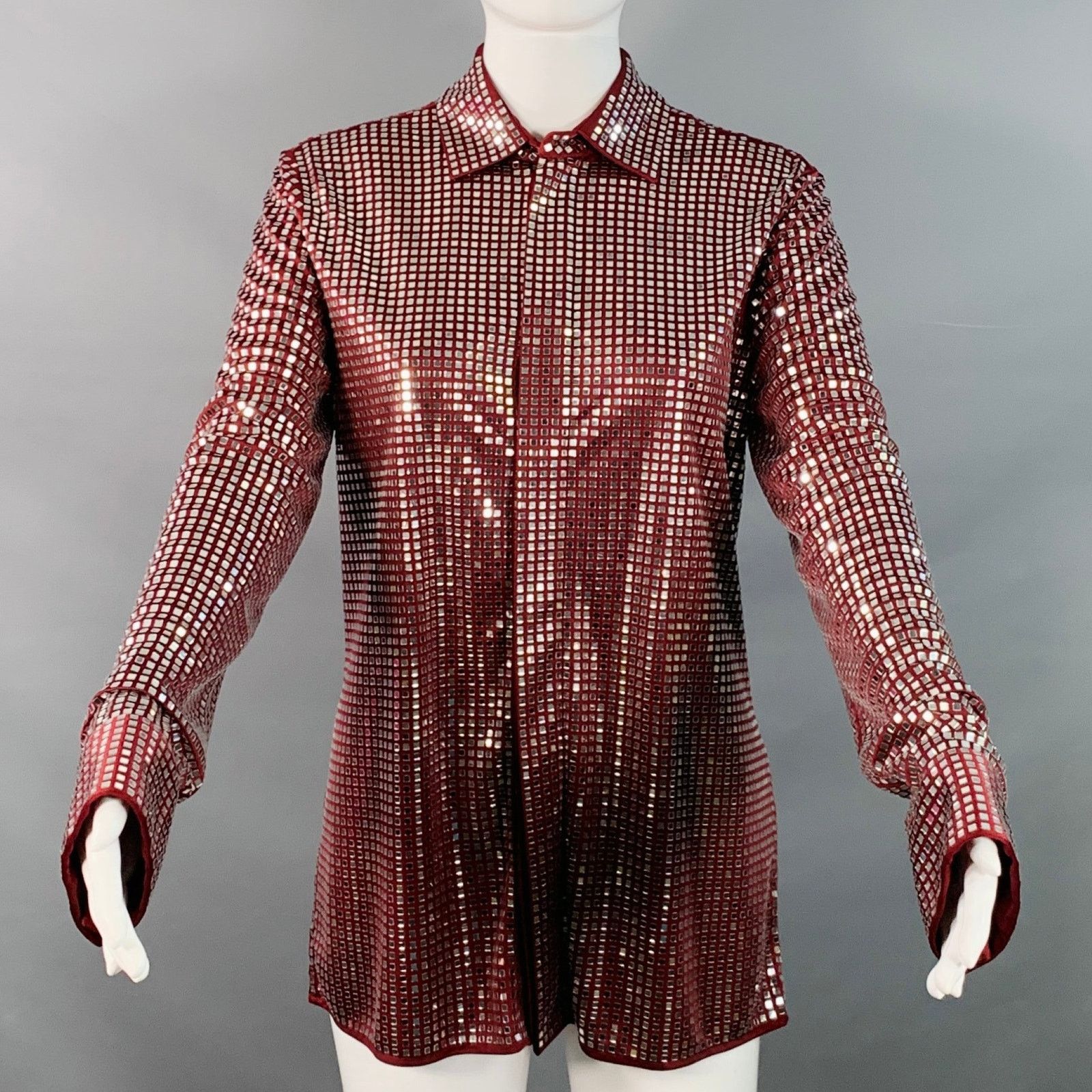 Bottega Veneta BOTTEGA VENETA Burgundy Satin Jersey Embellishment Shirt Size S / US 4 / IT 40 - 1 Thumbnail