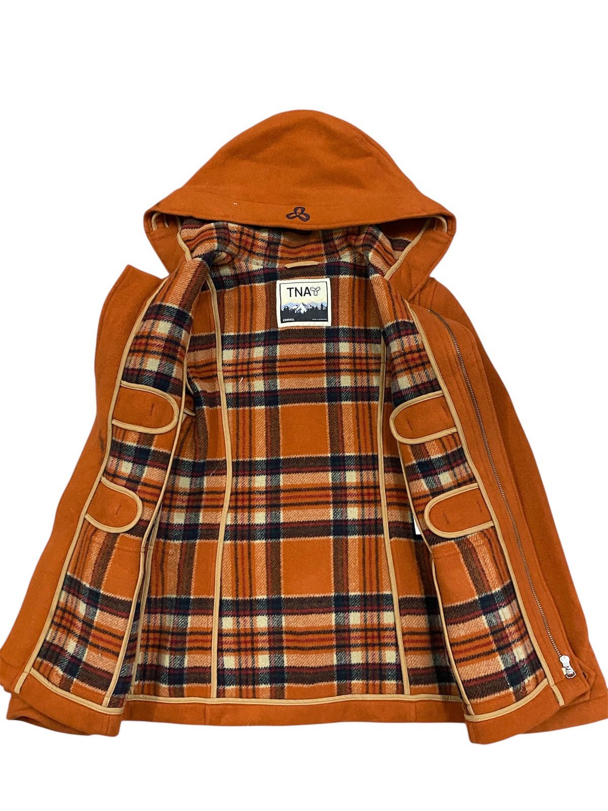 Aritzia TNA Aritzia Rust Orange Wool Duffle Coat Toggle Jacket Plaid Size US XS / EU 42 / 0 - 3 Thumbnail
