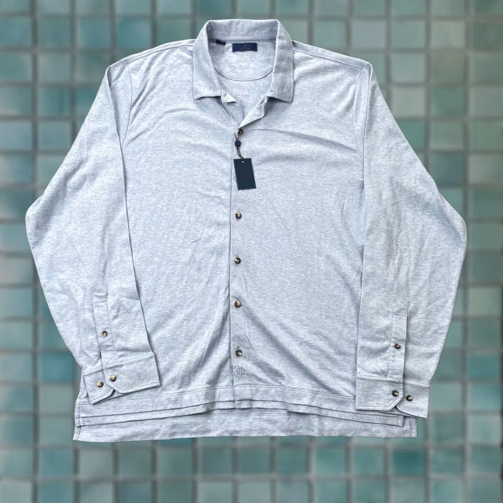 David Donahue David Donahue Shirt Mens 2XL Gray Cotton Button Up Regular Long Sleeve Collared Classic Dress Shirt Size 48R - 1 Thumbnail