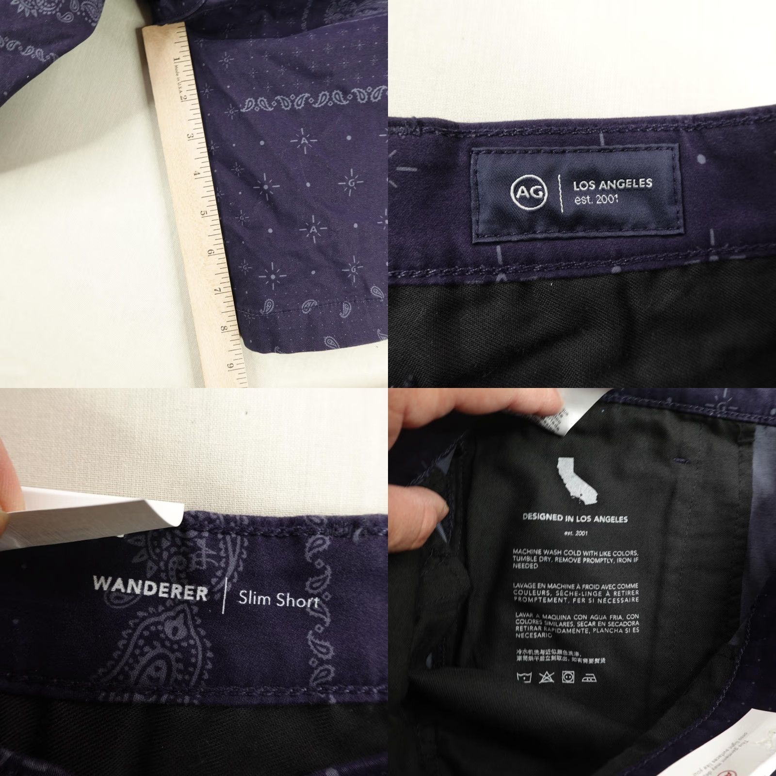 Vintage VINTAGE AG Adriano Goldschmied Men’s Slim Fit Chino Shorts 31 Navy Blue Paisley Bandana Classic 5-Pocket Size US 31 - 8 Thumbnail