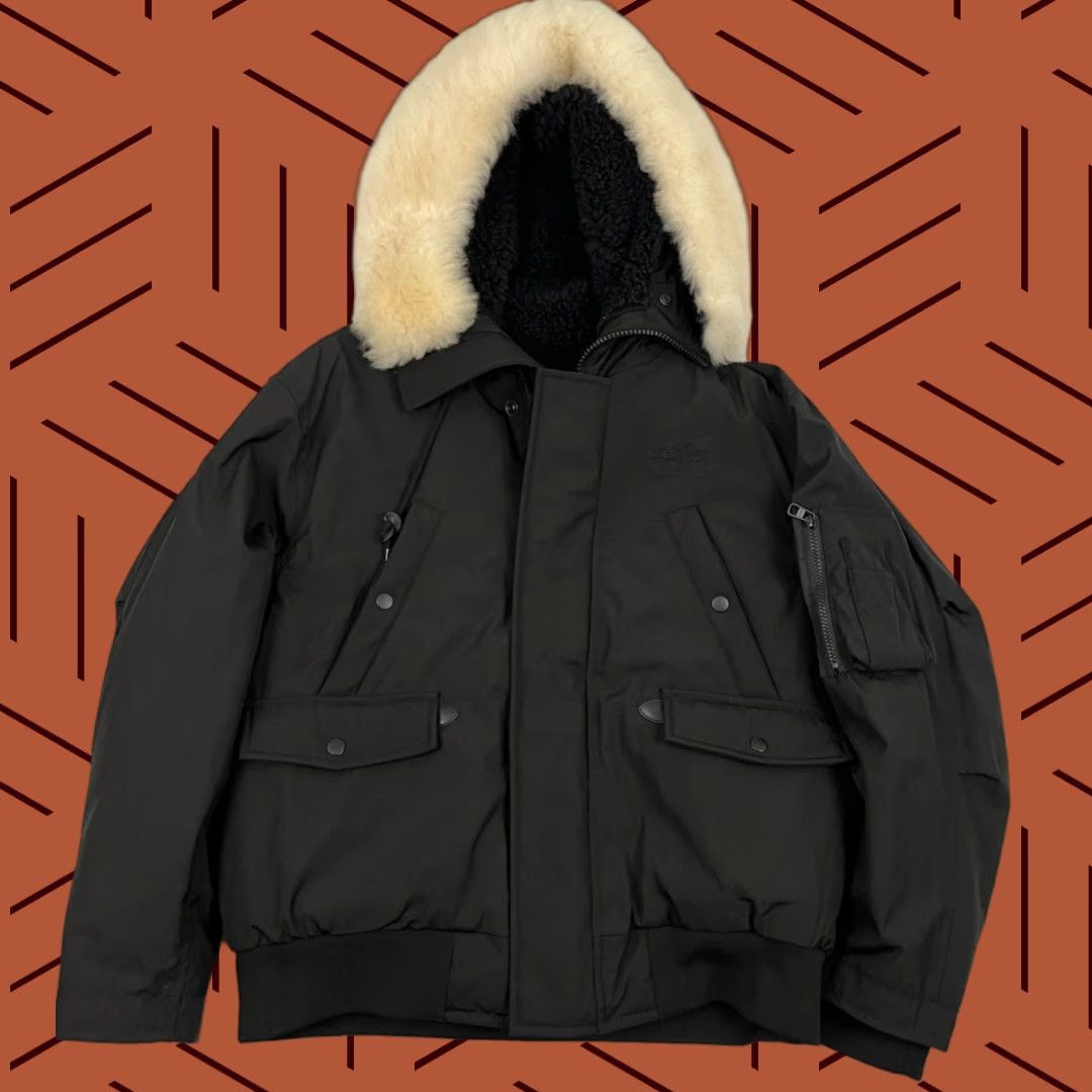 Coach Coach Jacket Parka Mens M Black Hooded Short Parka Puffer Shearling Lined Coat Casual, Travel, Workwear Logo Zipper Embroidered Wool? No. Size US 31 - 1 Thumbnail