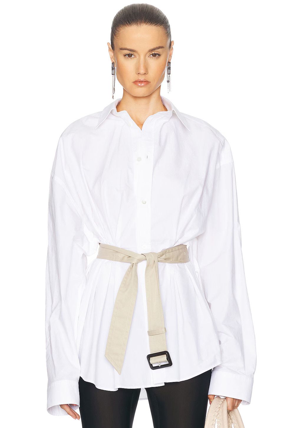 Balenciaga o1bcso1str1225 Belted Shirt in White Size S / US 4 / IT 40 - 1 Thumbnail