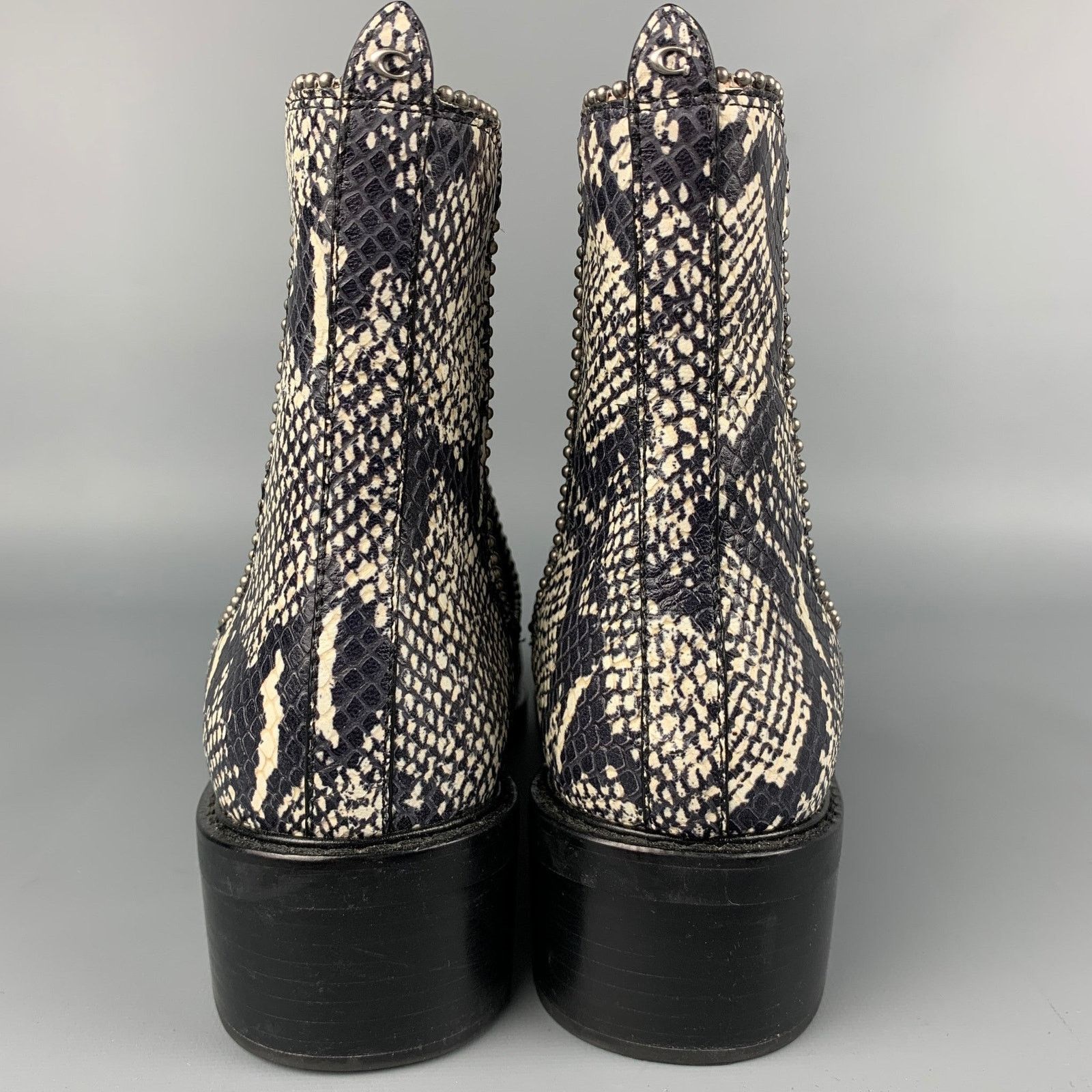 Coach COACH 11 Black & White Embossed Faux Snake Leather Boots Size US 11 / IT 41 - 5 Thumbnail