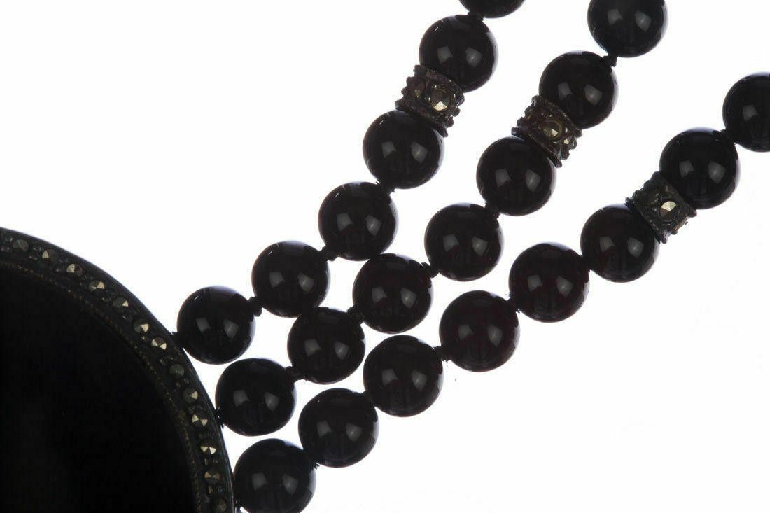Designer Sterling Silver Onyx Bead and Marcasite Necklace Size ONE SIZE - 4 Thumbnail