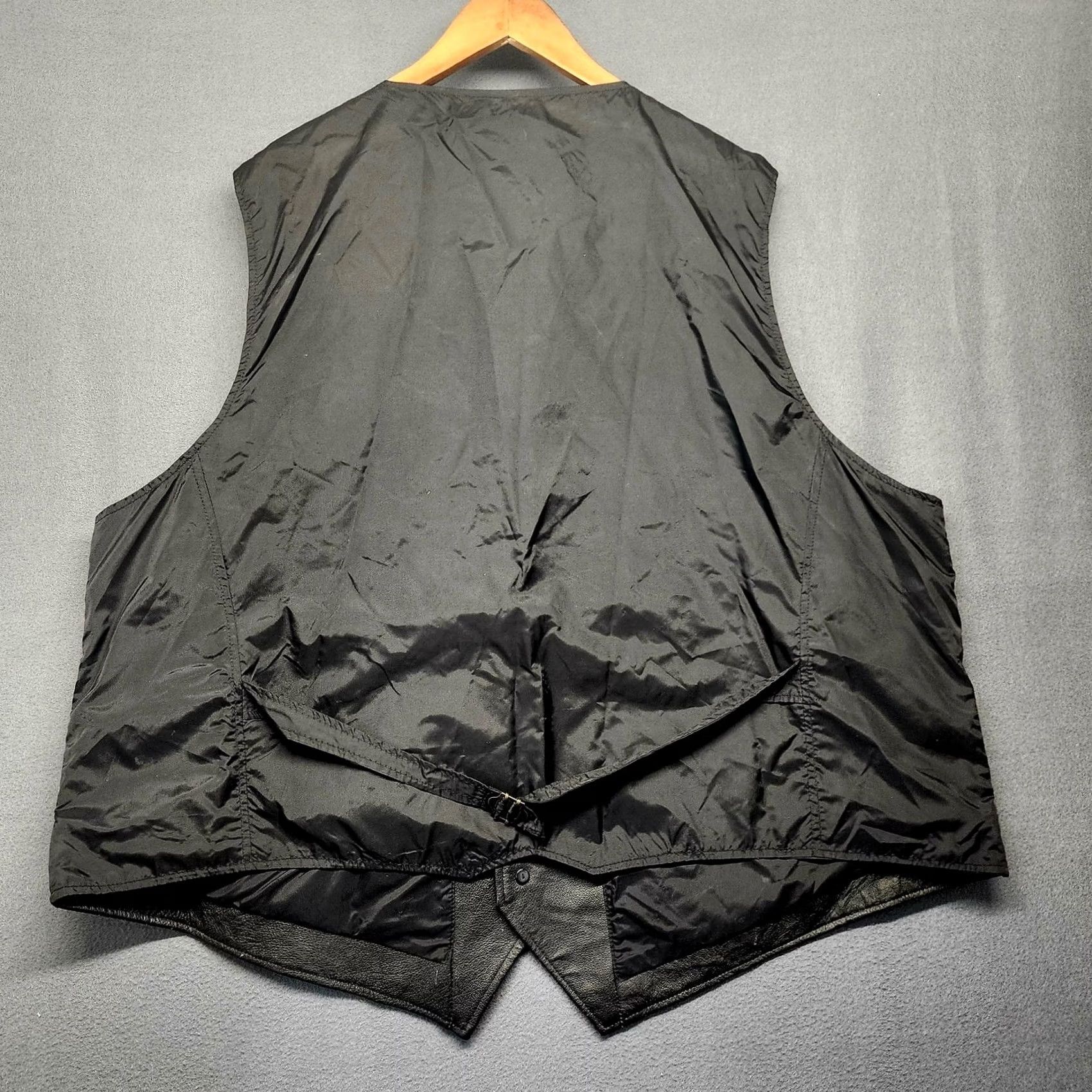 Vintage KS Leather Vest Mens 3XL Black Genuine Button Front Waistcoat Back Buckle Lined Size US XXL / EU 58 / 5 - 2 Thumbnail