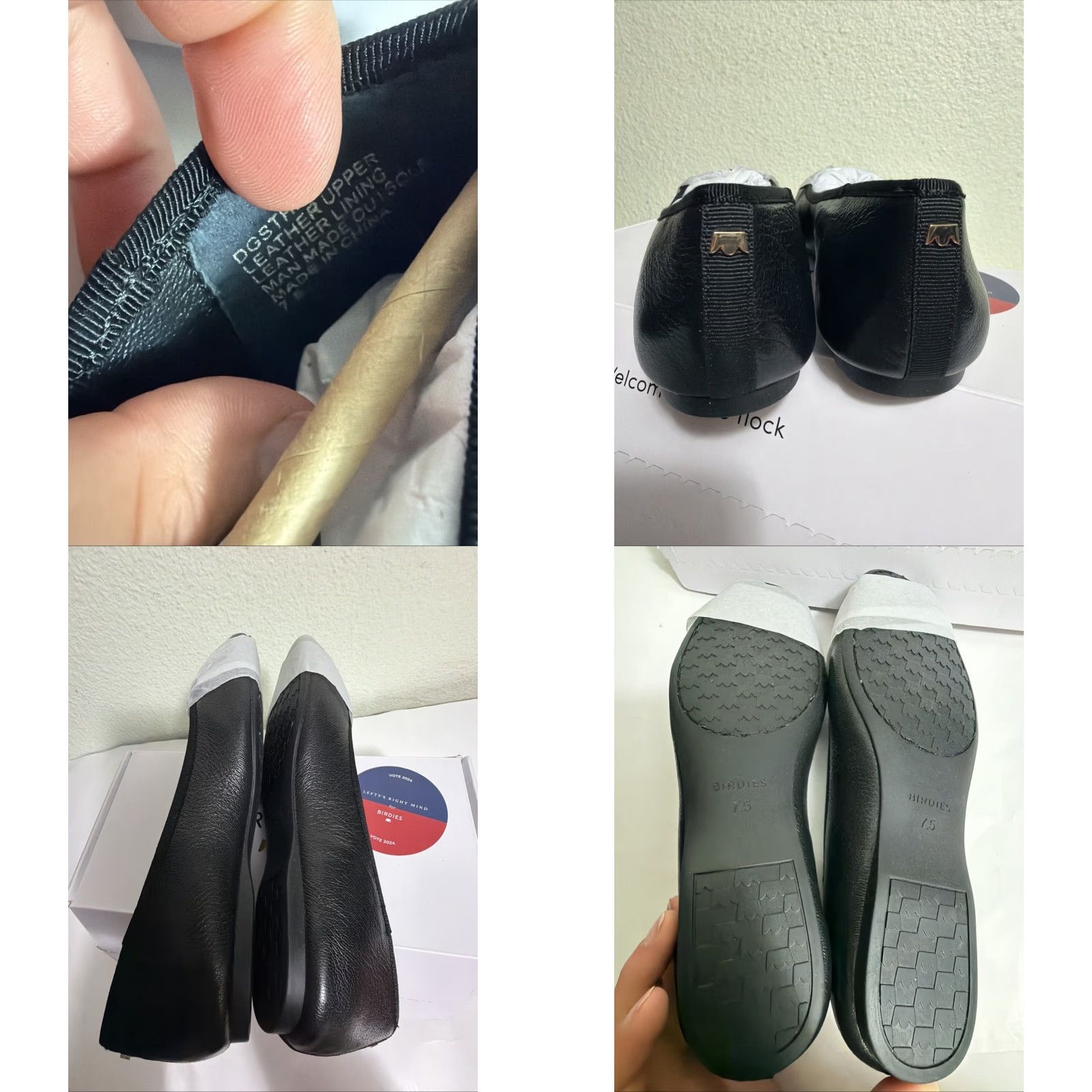 Vintage Birdies Ballet Flats SHOE Women 7.5 Black Limited Edition Vote Hummingbird Leather Pointed Toe Slip On Flat Women Size US 8 / IT 38 - 9 Thumbnail