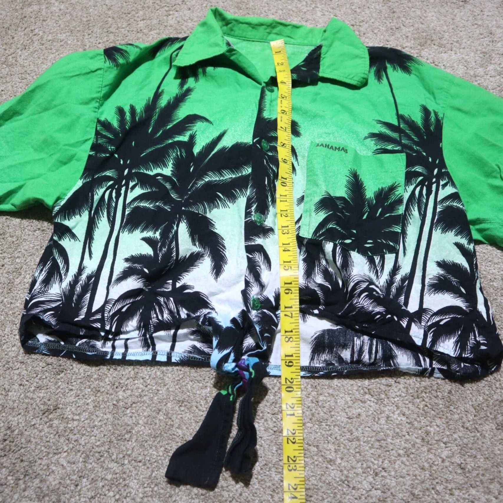 Vintage Vintage Women's Cropped Beach Shirt Large Green Floral Tie Front Hawaiian Summer Fashion Size L / US 10 / IT 46 - 6 Thumbnail