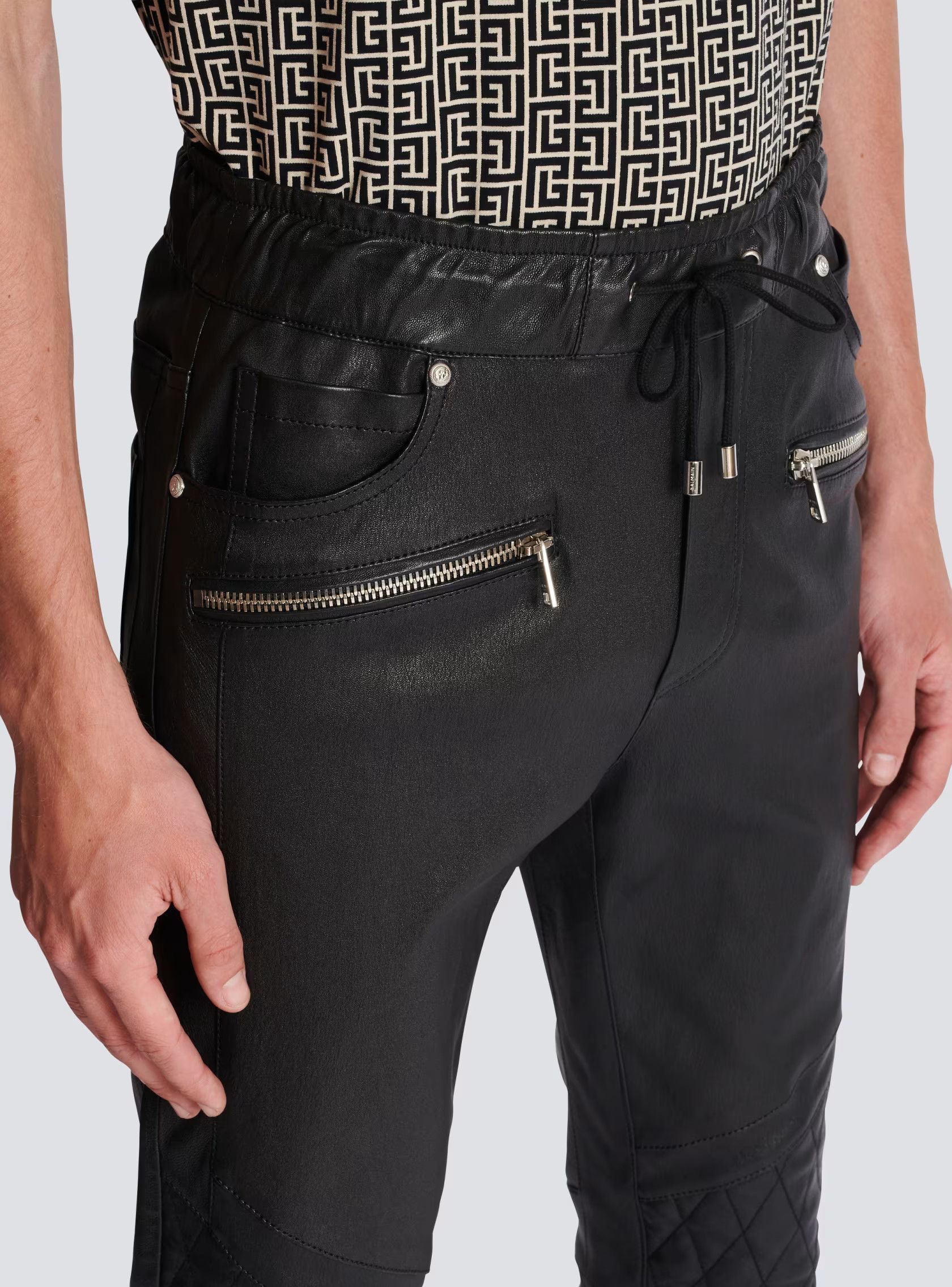 Balmain o1s1wg110125 Stretch Leather Trousers in Black Size US 32 / EU 48 - 6 Thumbnail