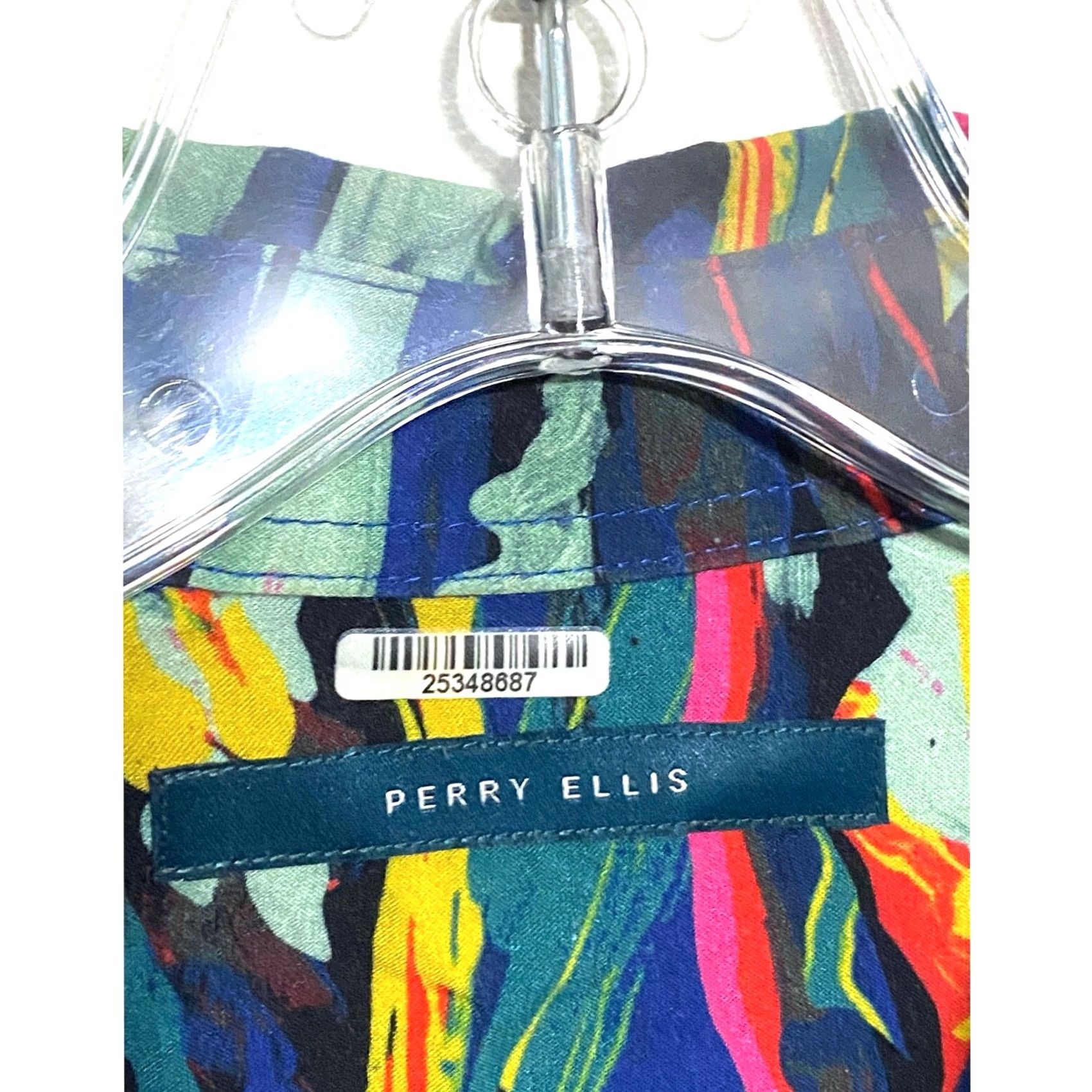 Perry Ellis Perry Ellis Button-Up Shirt Men S Viscose Watercolor Abstract Colorblock 80s Artsy Indie Short Sleeve Blue Button-Down Casual Workwear Travel Mens Size US S / EU 44-46 / 1 - 4 Thumbnail