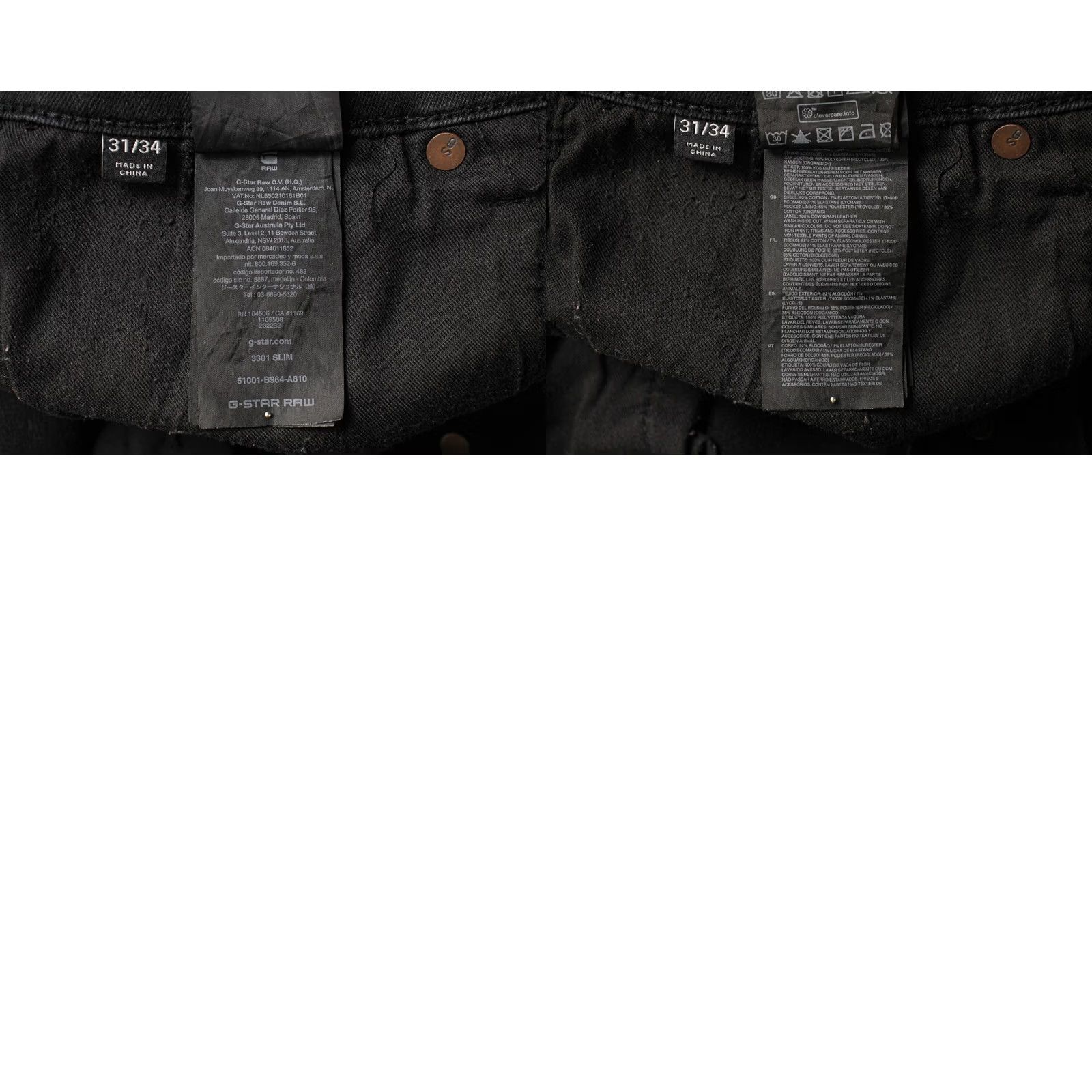 G-Star G-STAR 3301 Slim Jeans Men's W31/L34 Black Denim Button Fly Stretch Pockets Jeans Mens W31/L34 Black Denim Button Fly Stretch Pockets Size US 31 - 8 Thumbnail