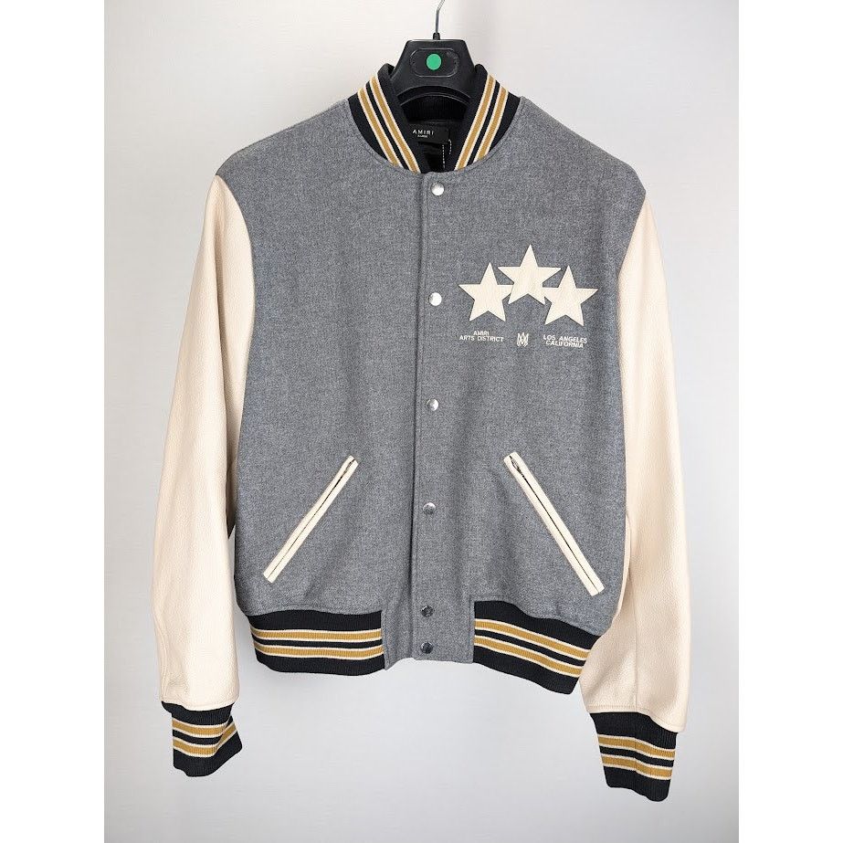 Amiri o1rshd1 Oversized Stars Varsity Jacket in Gray Size US XL / EU 56 / 4 - 2 Thumbnail