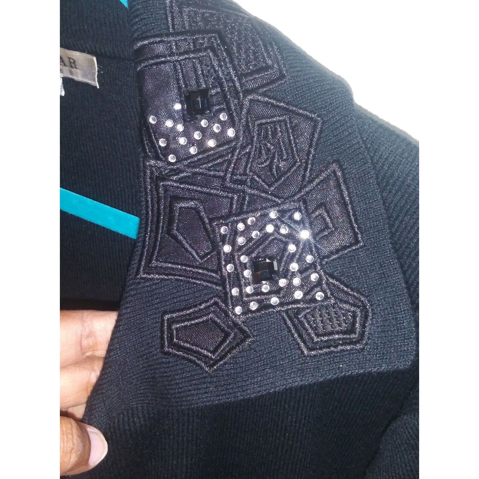 Vintage Cardigan Sweater VTG JAGUAR black embellished Avante Garde Size M / US 6-8 / IT 42-44 - 2 Thumbnail