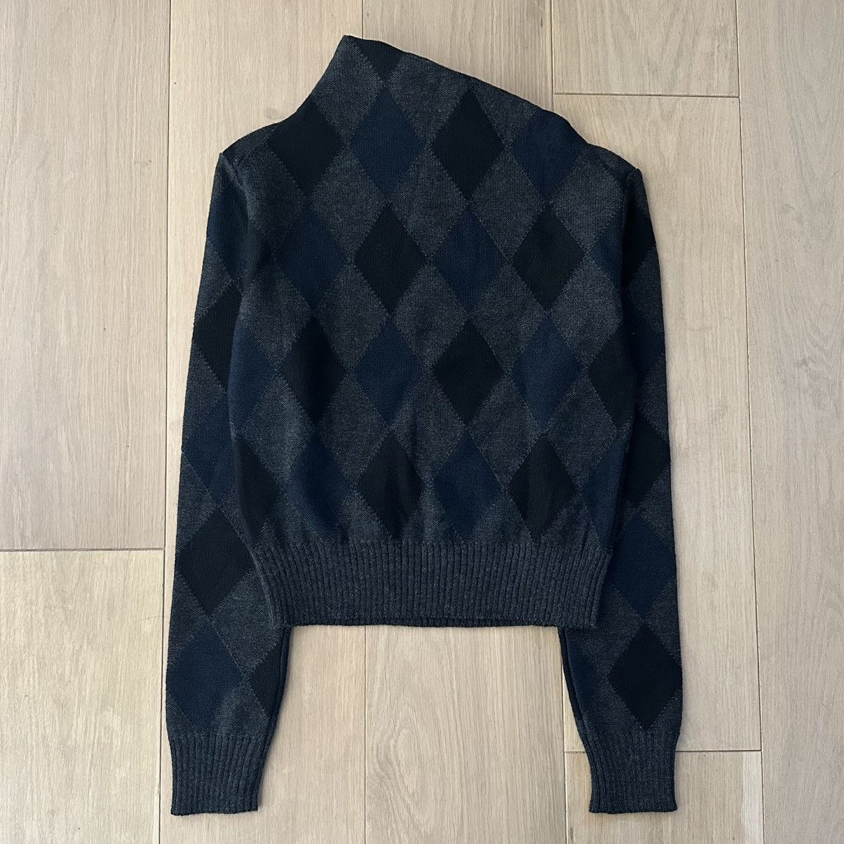 Hussein Chalayan FW2004 Asymmetric Slanted Wool Argyle Knit Sweater Size S / US 4 / IT 40 - 3 Thumbnail