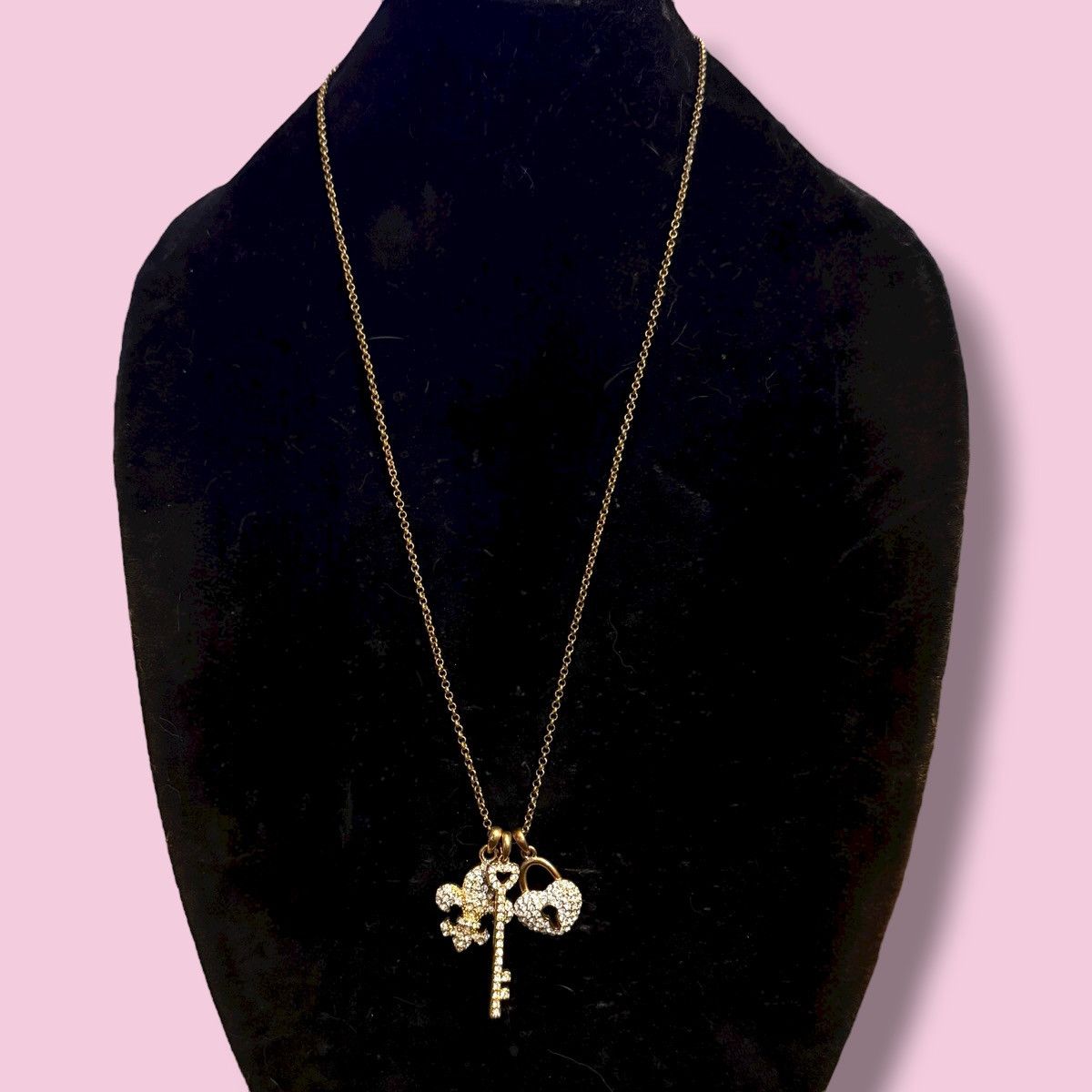 Other Bronze tone pave rhinestone triple pendant necklace Size ONE SIZE - 1 Thumbnail