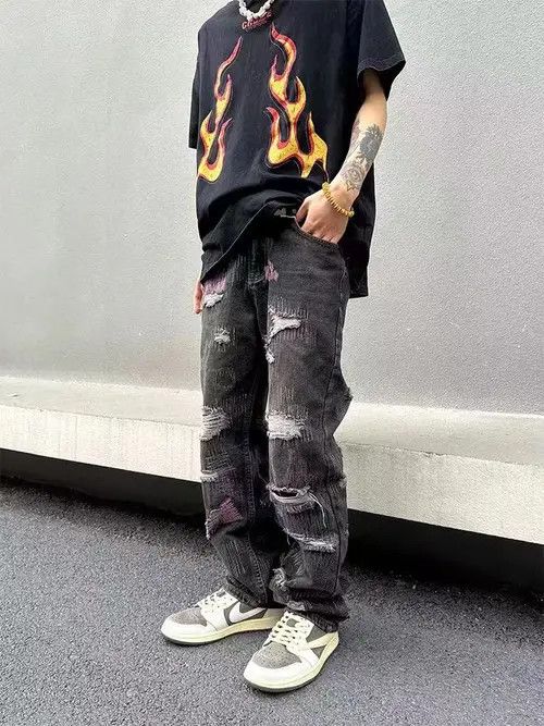 VIBE Vintage street hip-hop ripped loose black jeans Size US 32 / EU 48 - 5 Thumbnail