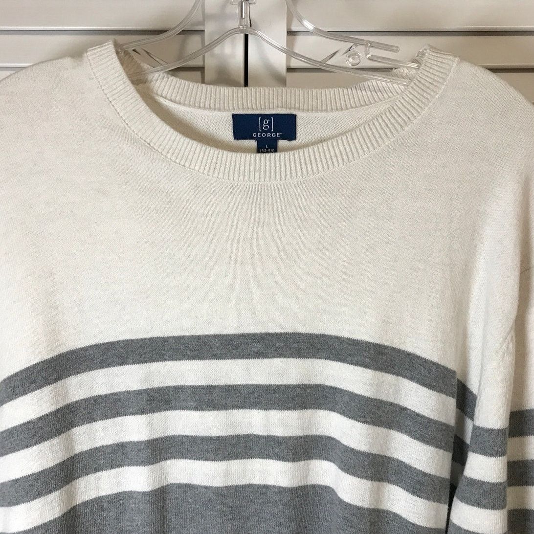 George George Gray Cream Striped Round Neck Long Sleeve Sweater L Size US L / EU 52-54 / 3 - 6 Thumbnail