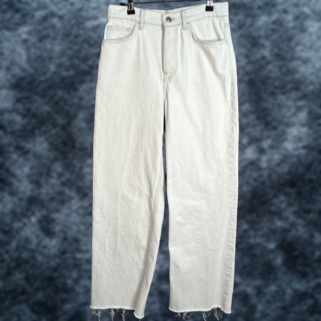 Mango Mango MNG Womens Jeans Straight Leg White Cotton High-Waisted Frayed Hem Size 4 Size 27" / US 4 / IT 40 - 1 Thumbnail