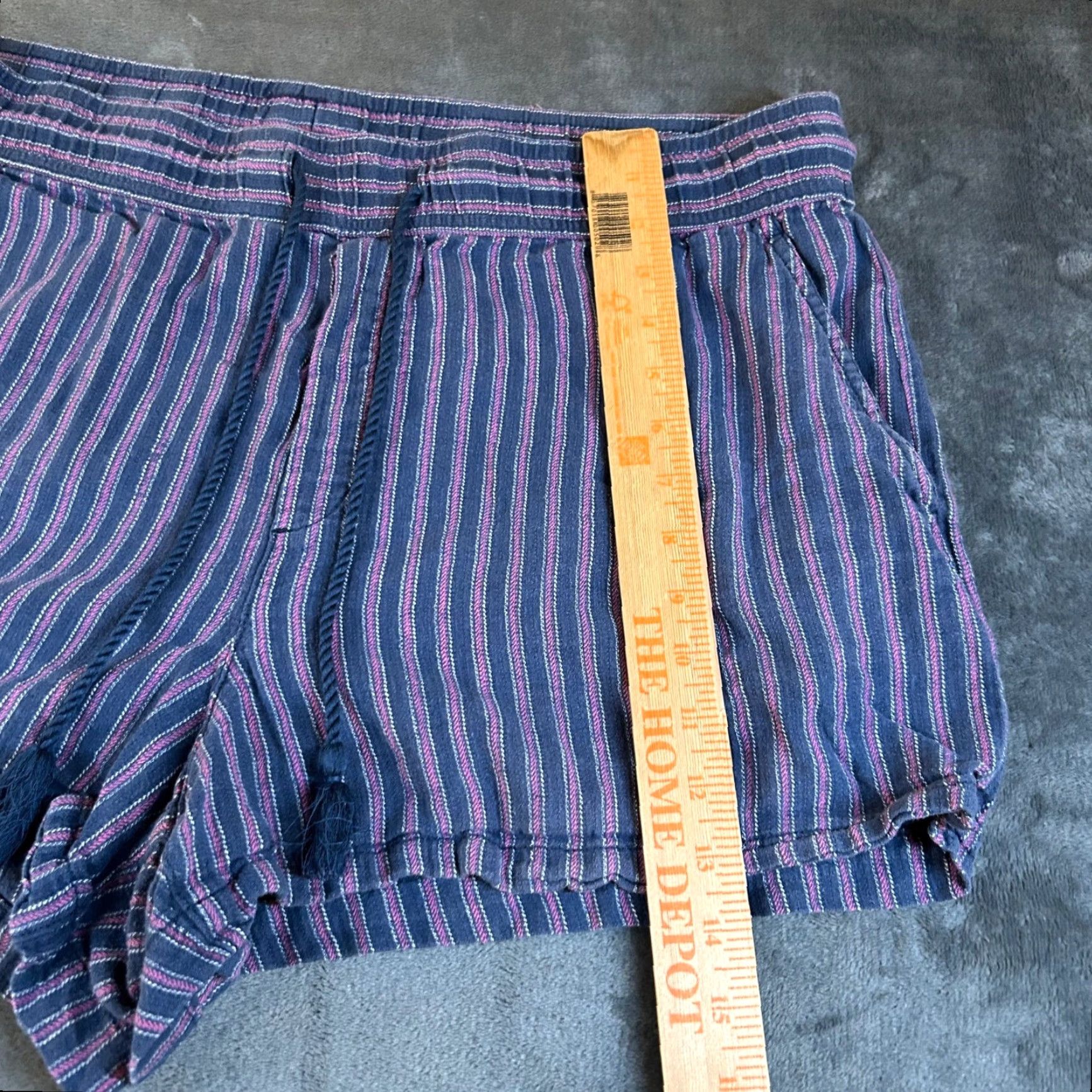 Gap GAP Striped Shorts Blue Purple Drawstring Linen Blend Casual Womens XL Size 40" / US 18 - 7 Thumbnail