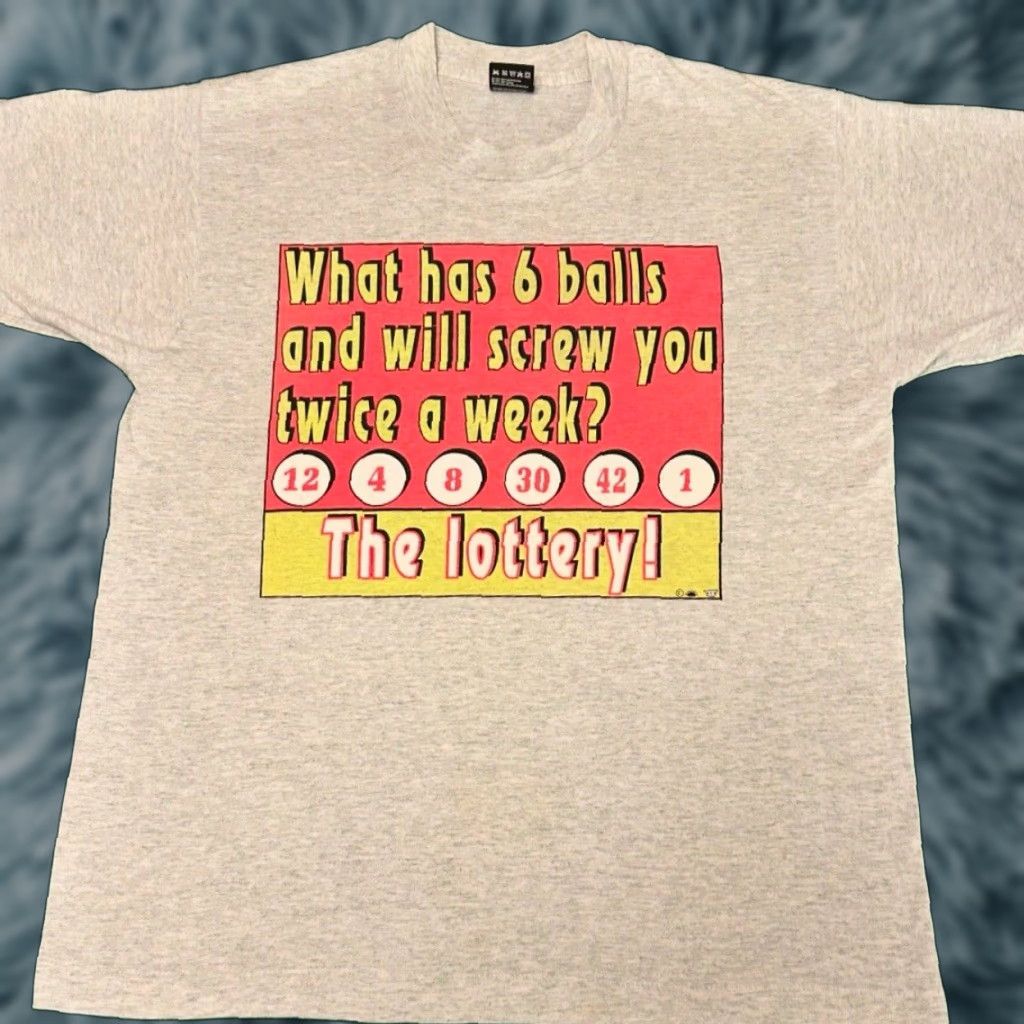 Vintage VINTAGE 90s Lottery Six Balls Screw You VTG Shirt Mens Large Gray Funny 90s Hip Hop Adult Humor Size US L / EU 52-54 / 3 - 1 Thumbnail