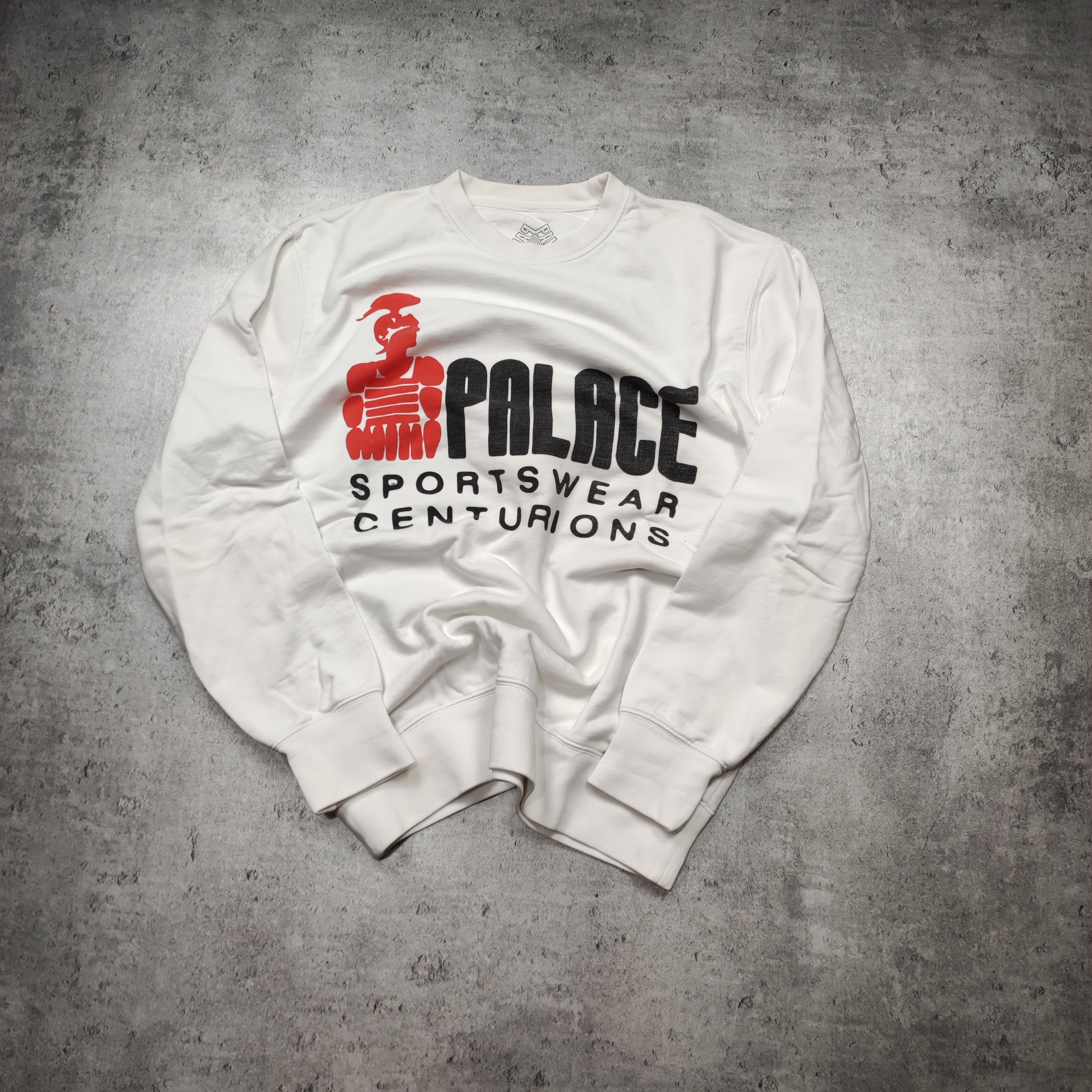 image of Palace Skateboards Centurion White Logo Crewneck, Men's (Size Large)
