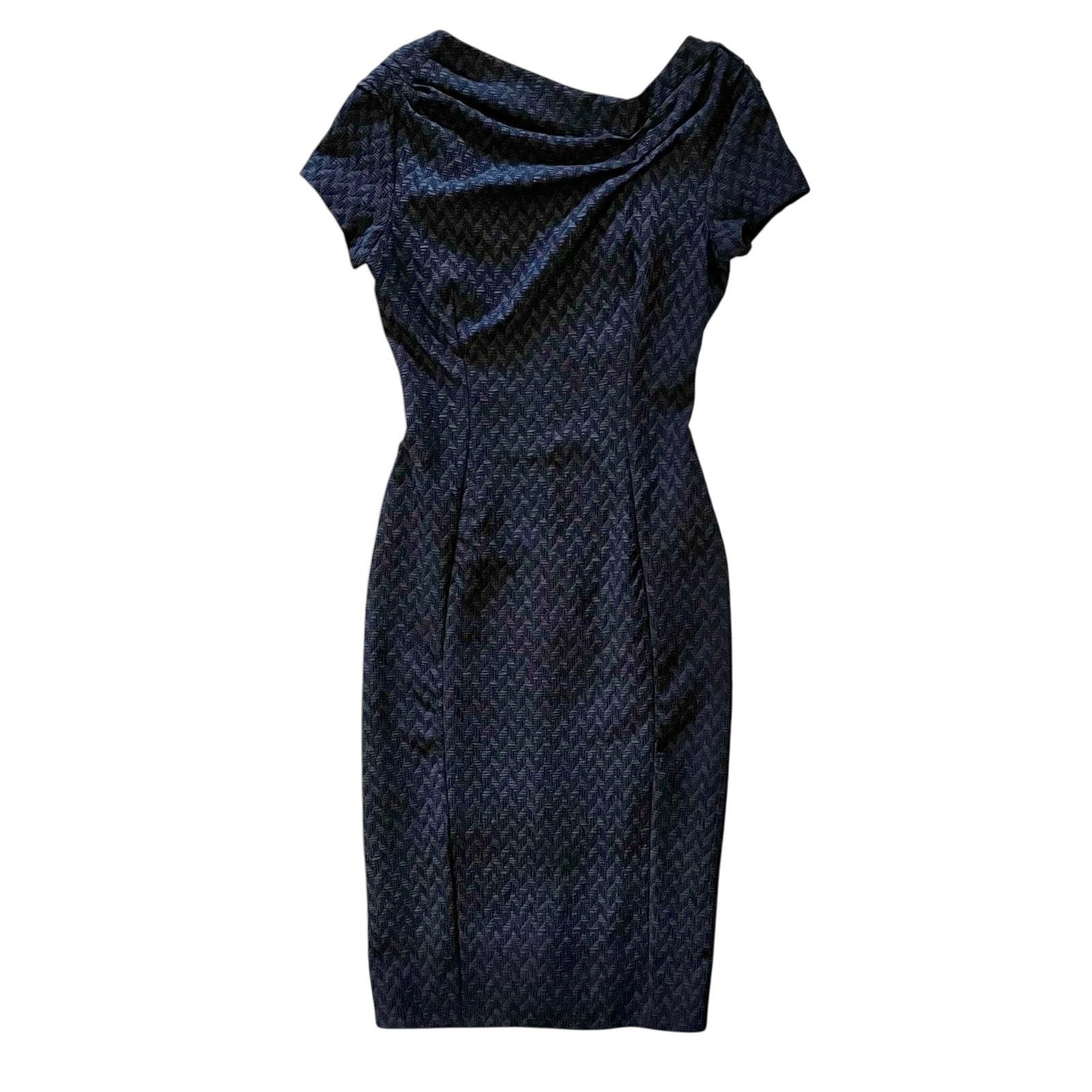 Nina Ricci Nina Ricci Black Chevron Pinch-Pleat Asymmetric Wiggle Dress Size S / US 4 / IT 40 - 10 Thumbnail