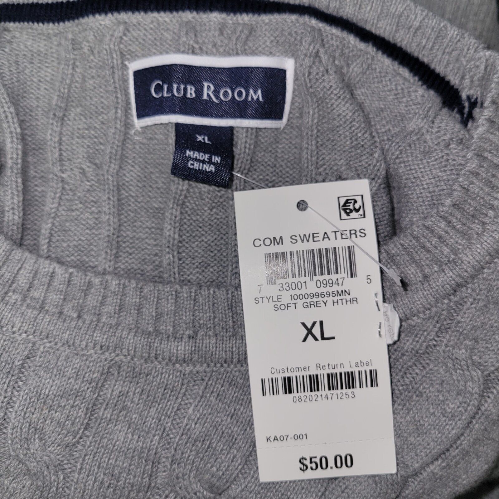 Club Room Men's Clubroom Crew Neck Cotton Sweater. Size XL. New With Size US XL / EU 56 / 4 - 8 Thumbnail