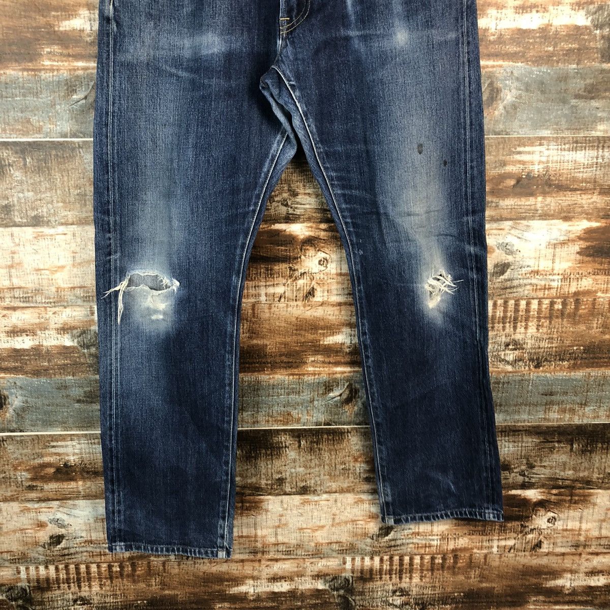 Japanese Brand Uniqlo japan Blue Distressed ripped Denim Pants #A1411 Size US 36 / EU 52 - 6 Thumbnail