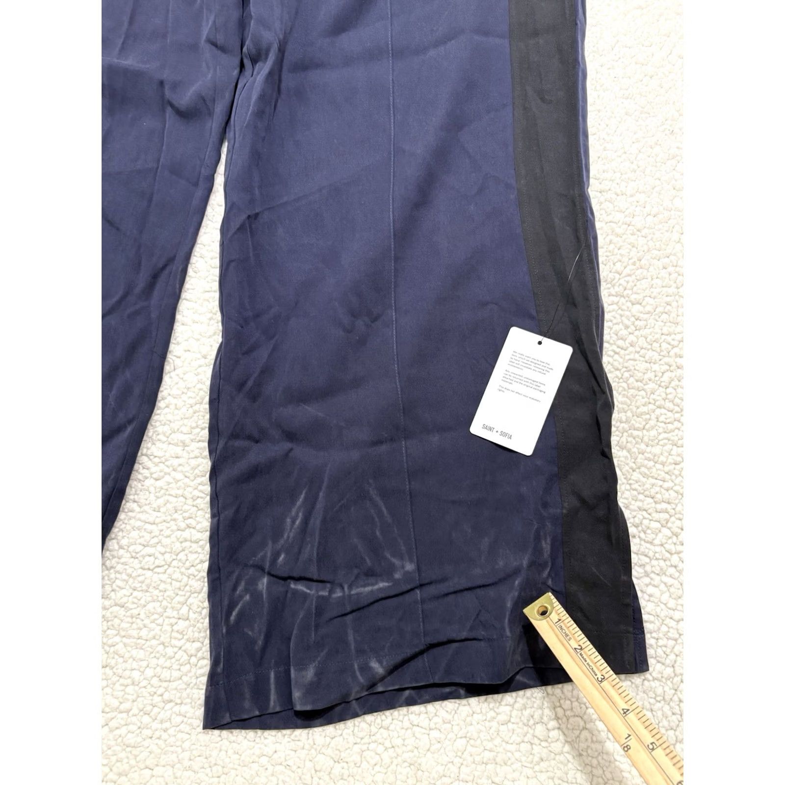 Vintage Saint + Sofia Pants Womens 16 Adaline Wide Leg Pull On Elastic Waist Navy Blue Striped Tencel 30 in Inseam Size 38" / US 16 / IT 52 - 3 Thumbnail