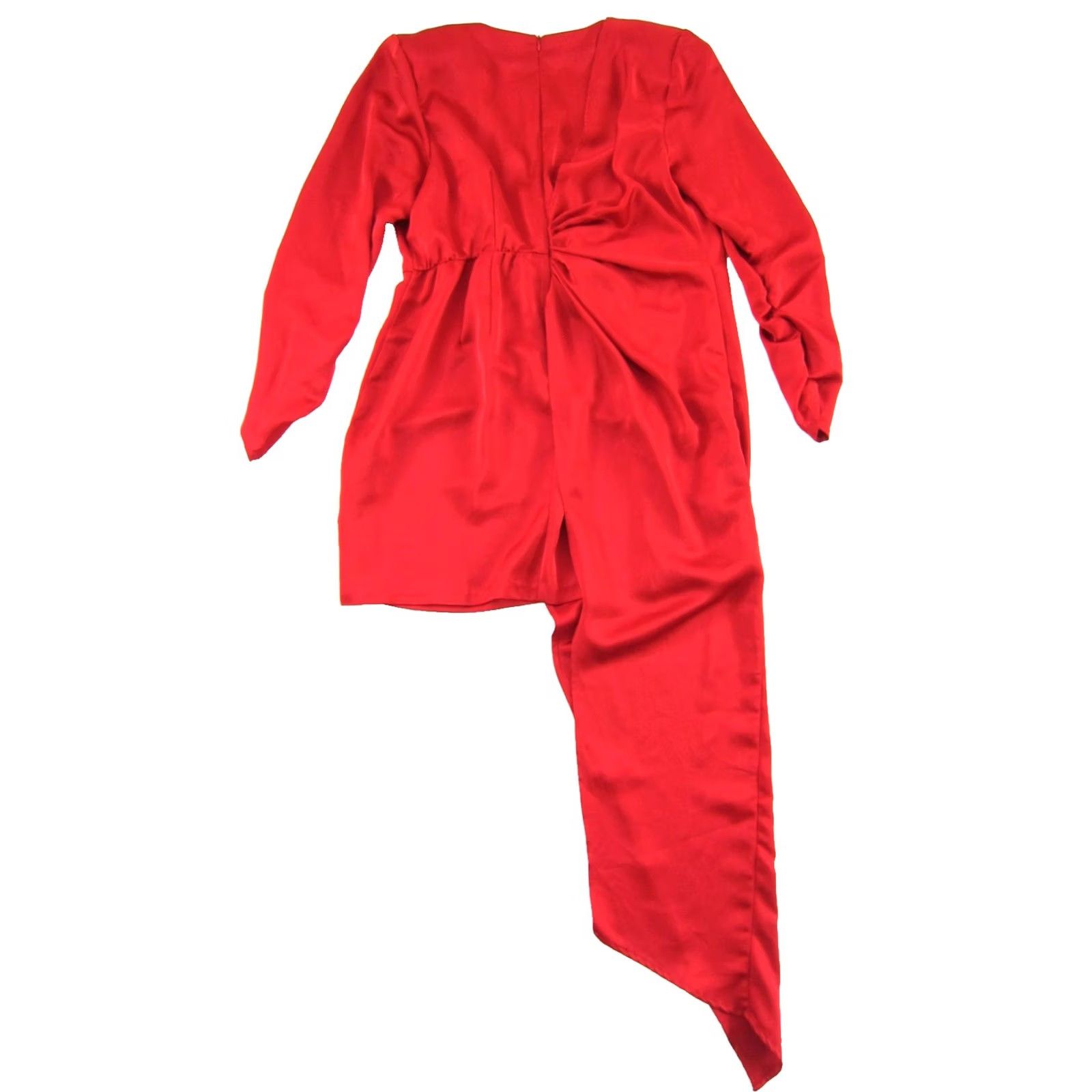 Vintage VINTAGE ELOQUII Red Satin V-Neck Long Sleeve Asymmetric Party Formal Dress 16 Size XXL / US 16-18 / IT 52-54 - 2 Thumbnail