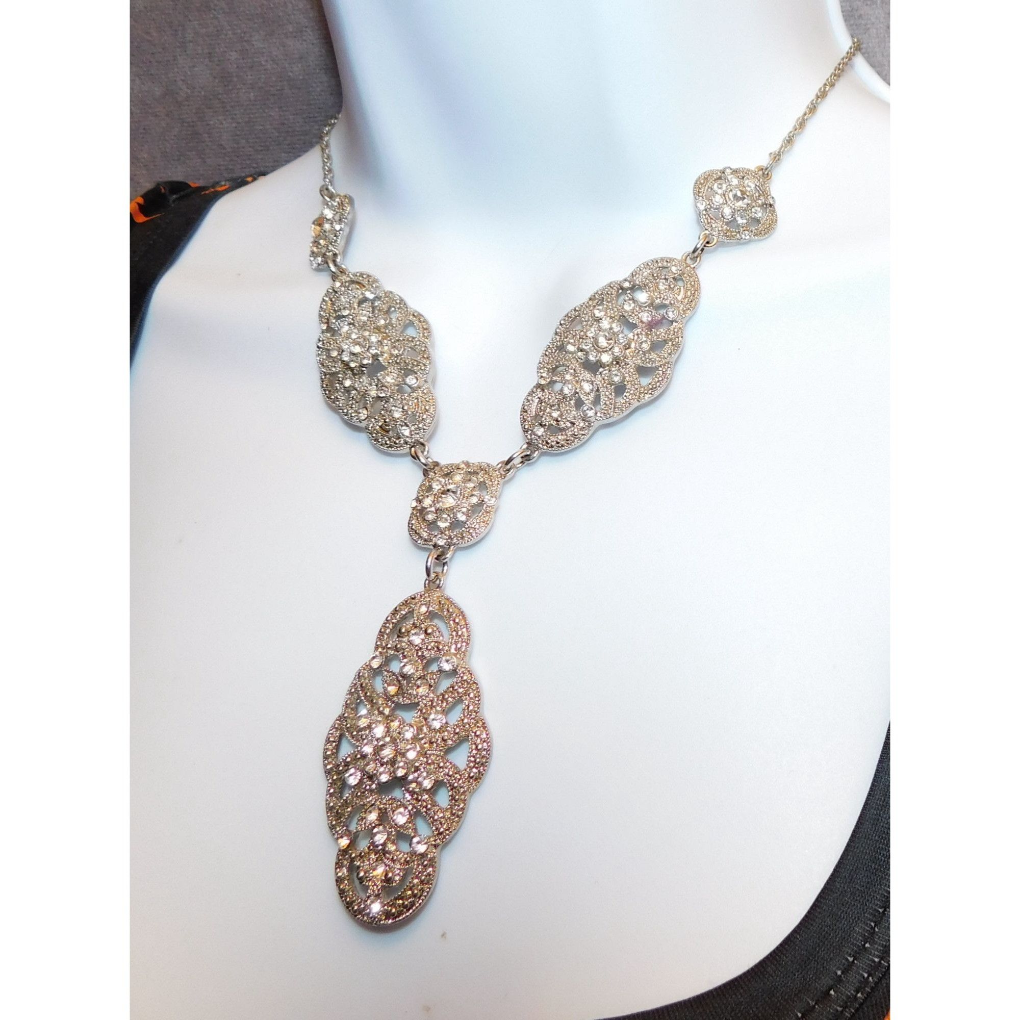 Other Silver Rhinestone Bridal Y Drop Necklace Size ONE SIZE - 1 Thumbnail