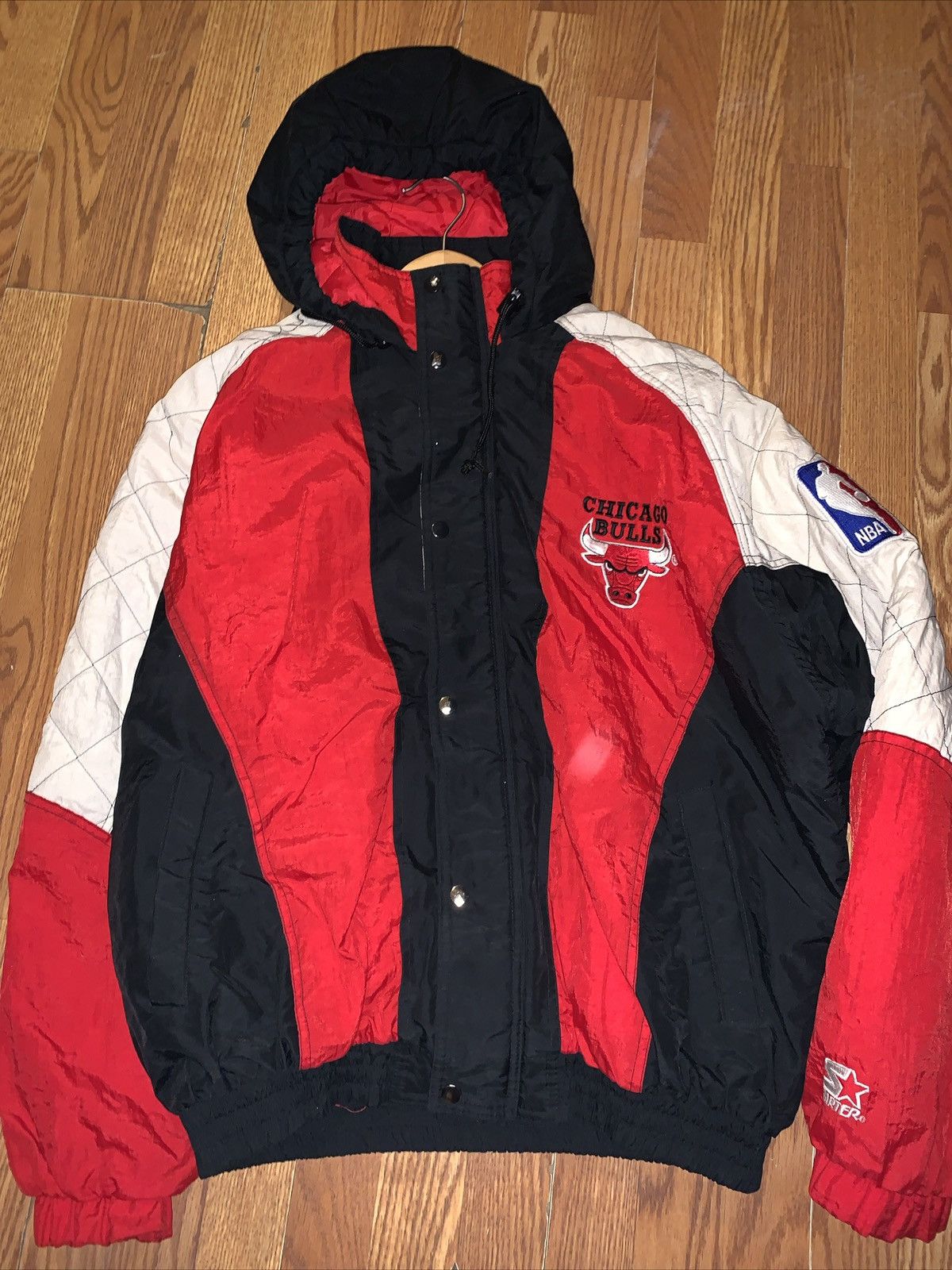 image of 90's Chicago Bulls Starter Jacket in Black, Men's (Size Large)