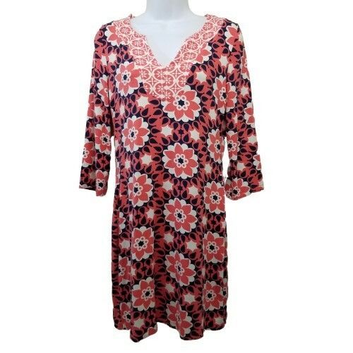 Boden Boden 6 Dress Pink White Retro Floral Notch Collar Stretch T Size M / US 6-8 / IT 42-44 - 1 Thumbnail