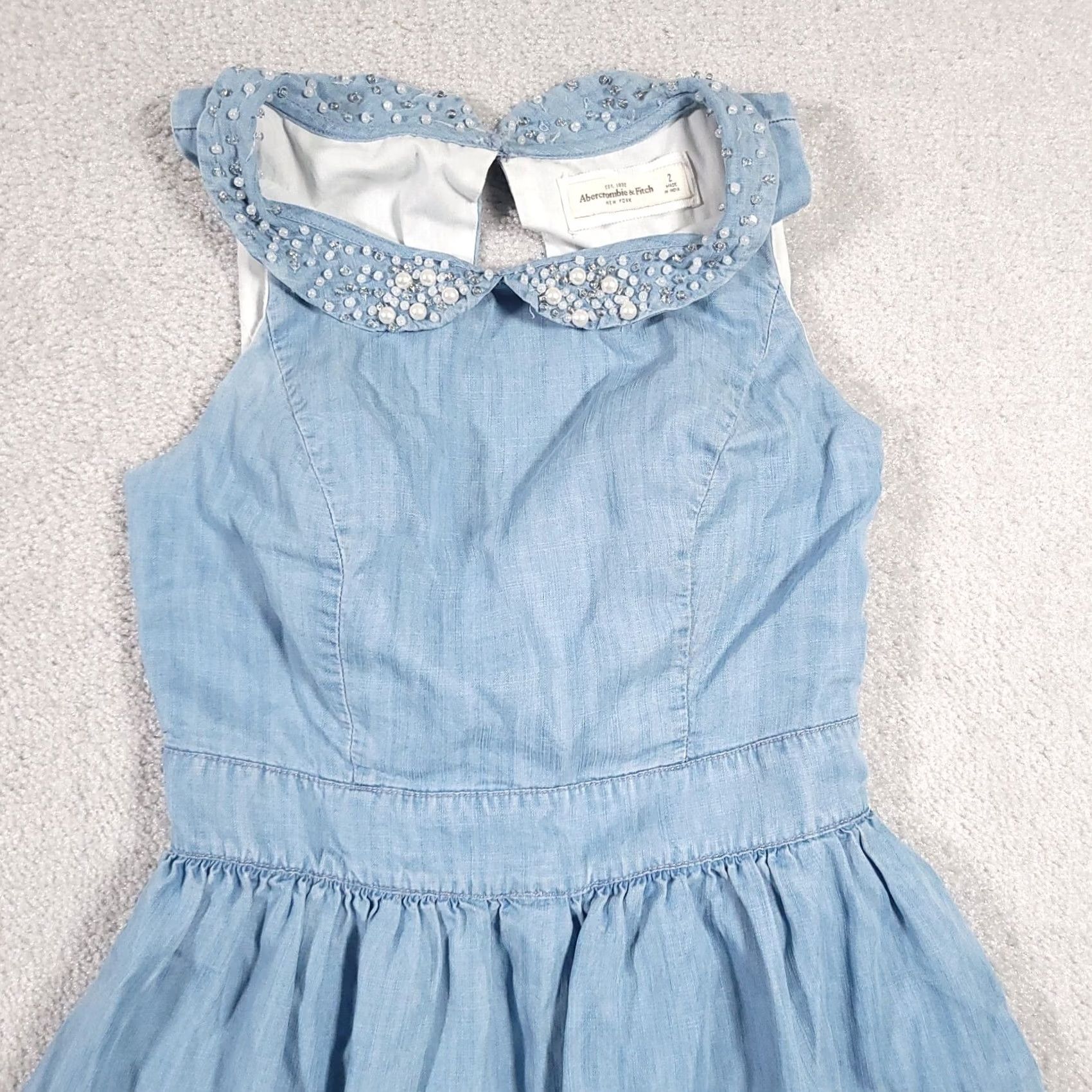 Abercrombie & Fitch VINTAGE Abercrombie & Fitch Mini Dress Women Beaded Cutout Back Blue Collar Y2K Dress A-Line Short Sleeveless Zip Size S / US 4 / IT 40 - 3 Thumbnail