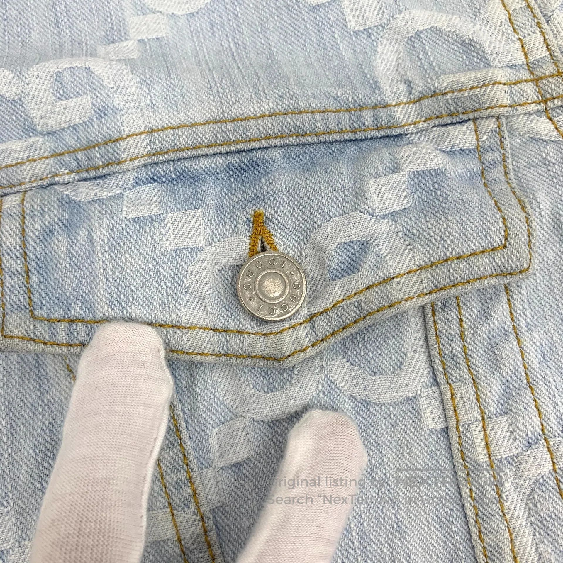 Gucci Guicci Light Blue Palm Tree Logo Jacquard Full Print Cotto Size XS / US 0-2 / IT 36-38 - 8 Thumbnail