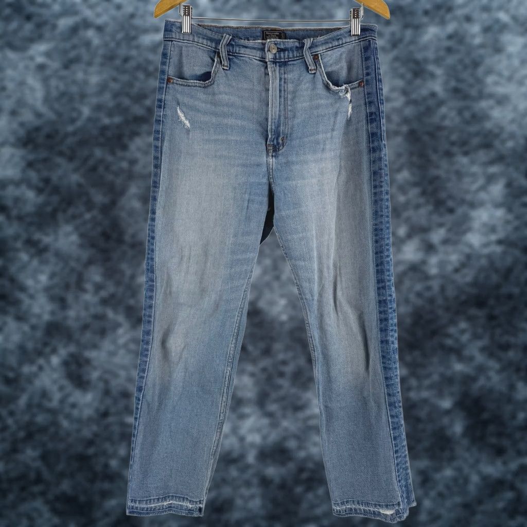 Abercrombie & Fitch Abercrombie & Fitch Zoe Natural Rise Ankle Straight Jeans Distressed Stripe Blue 12R Womens Size 34" / US 12 / IT 48 - 1 Thumbnail