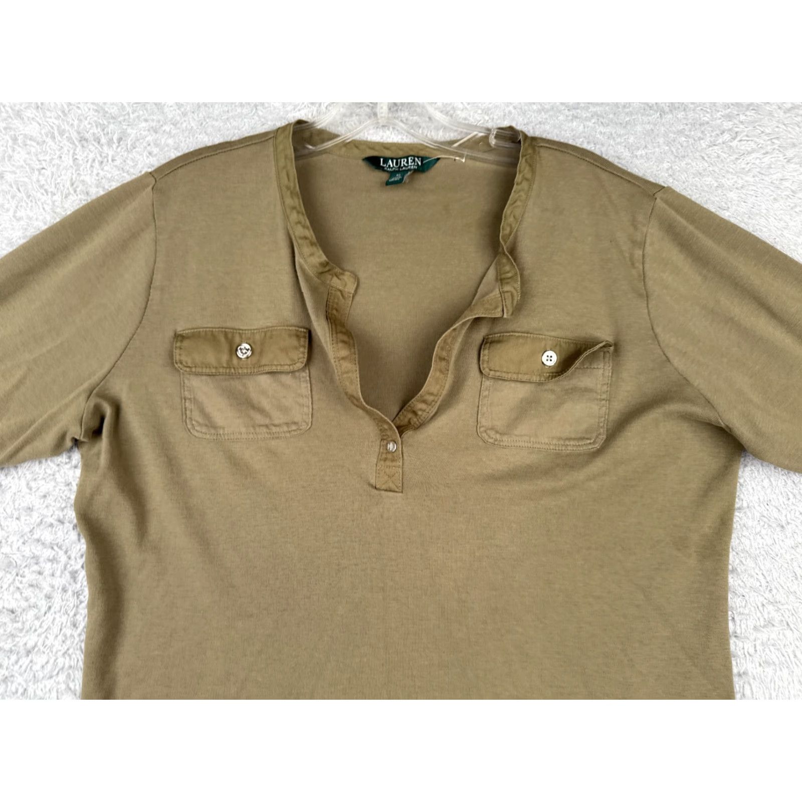 Ralph Lauren Lauren Ralph Lauren Shirt Women XL Green V-Neck 100% Cotton Pocket Size XL / US 12-14 / IT 48-50 - 4 Thumbnail