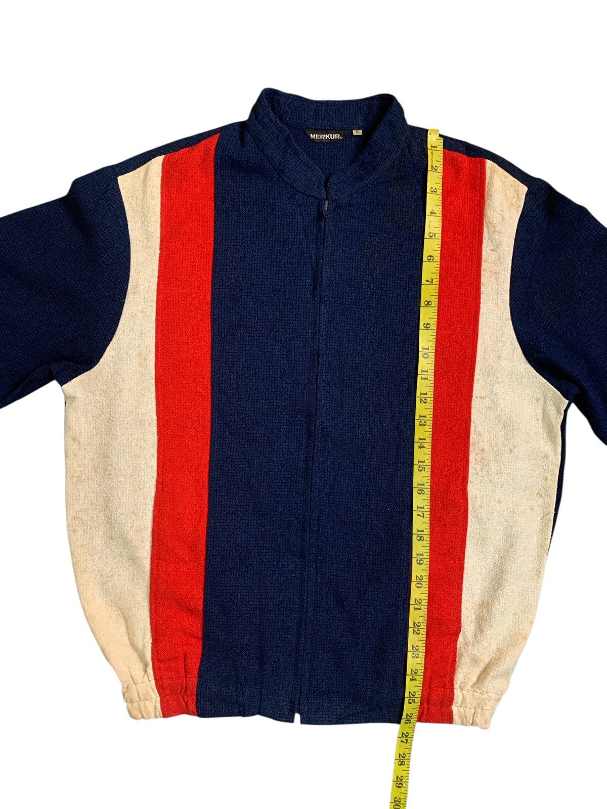 Japanese Brand Rare Design Vintage Merkur Vertical Stripes Zipper Jacket Size US L / EU 52-54 / 3 - 7 Thumbnail